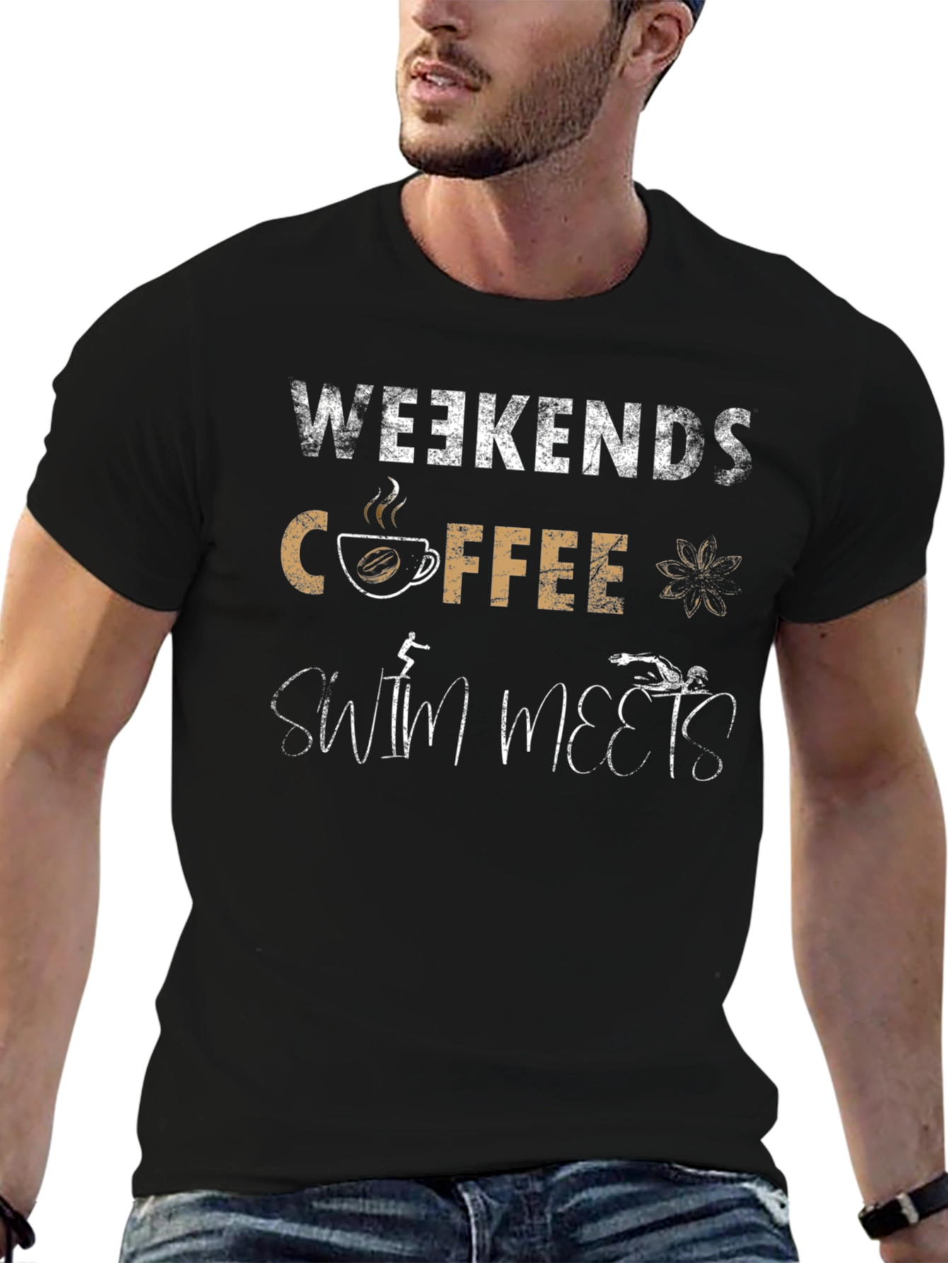 Weekends Coffee Swim Meets Black T-Shirt