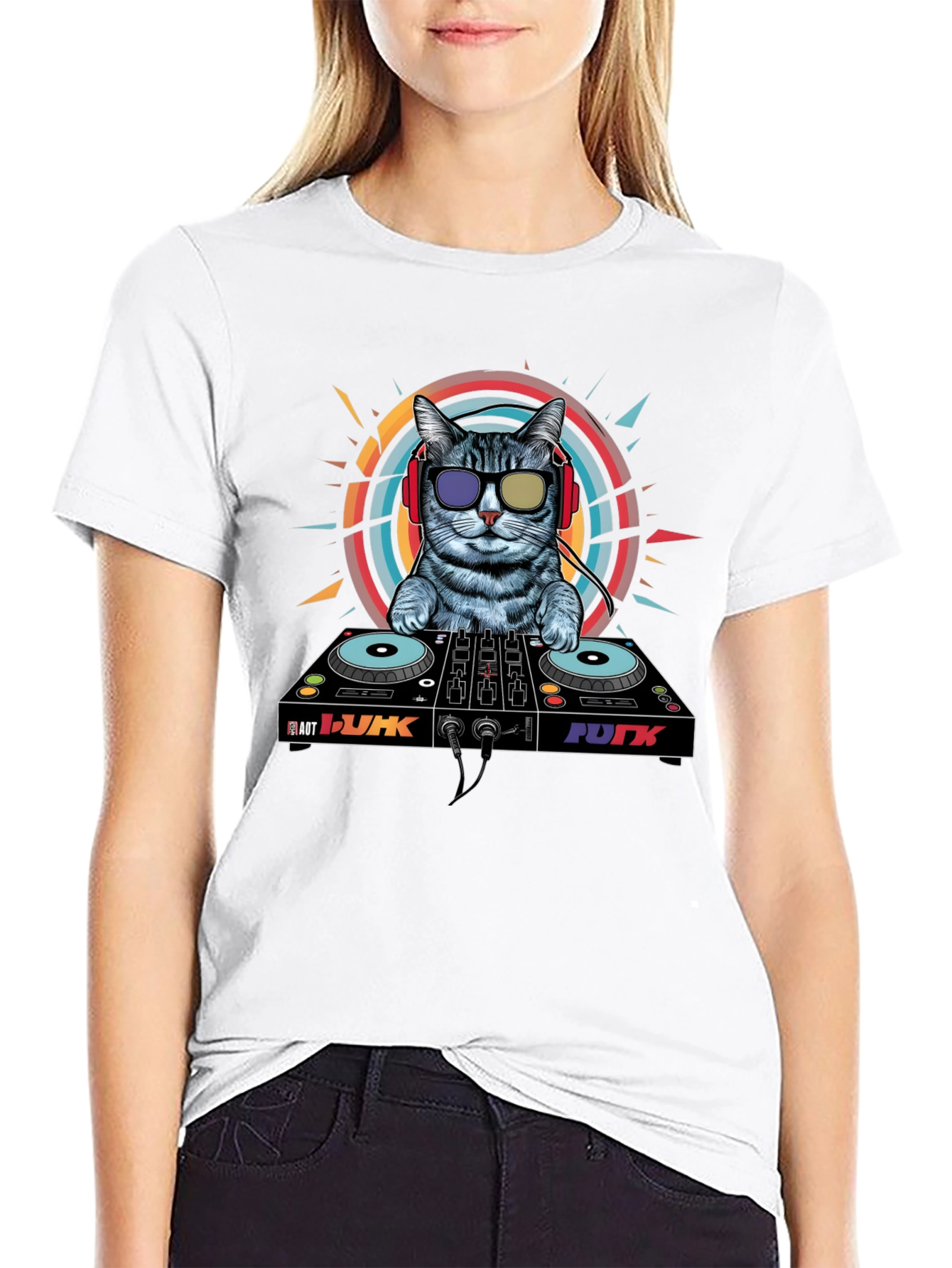 DJ Cat Graphic Tee - Cool Musician Cat T-Shirt