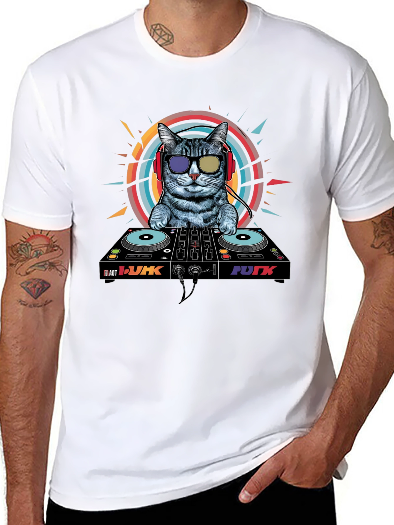 DJ Cat Graphic Tee - Cool Musician Cat T-Shirt
