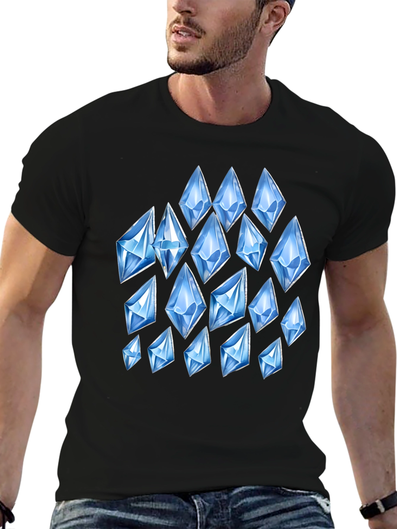 Mens Black T-Shirt with Diamond Pattern