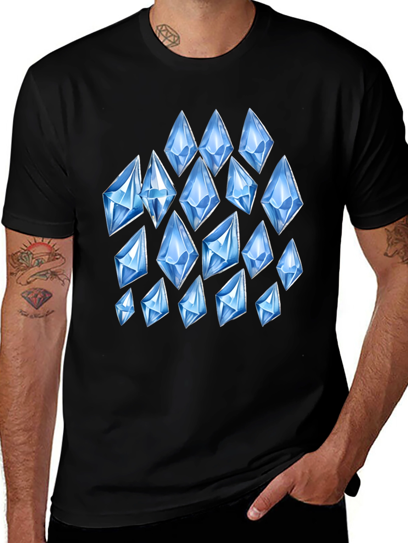Mens Black T-Shirt with Diamond Pattern