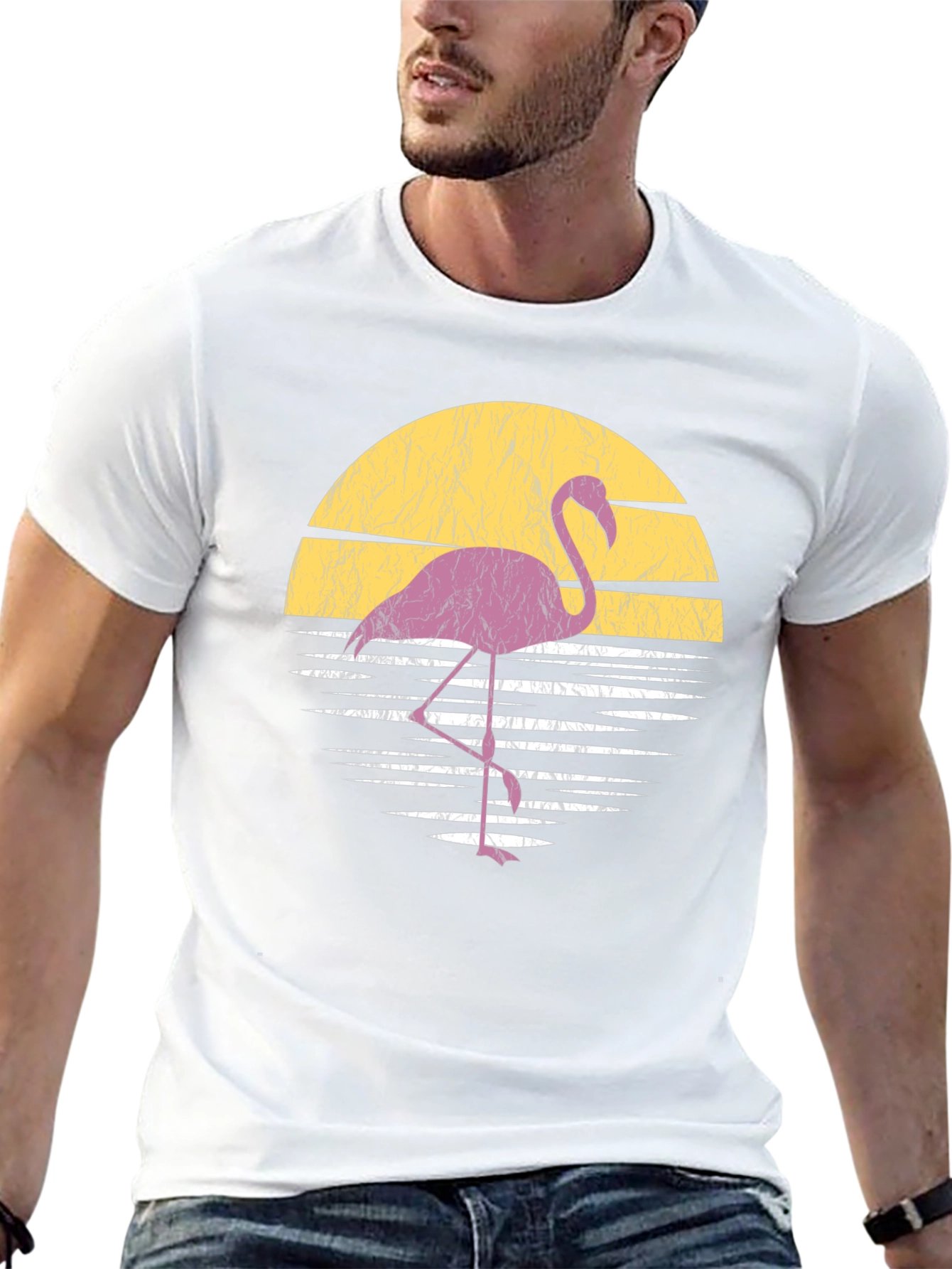 Retro Flamingo Sunset T-Shirt - Black