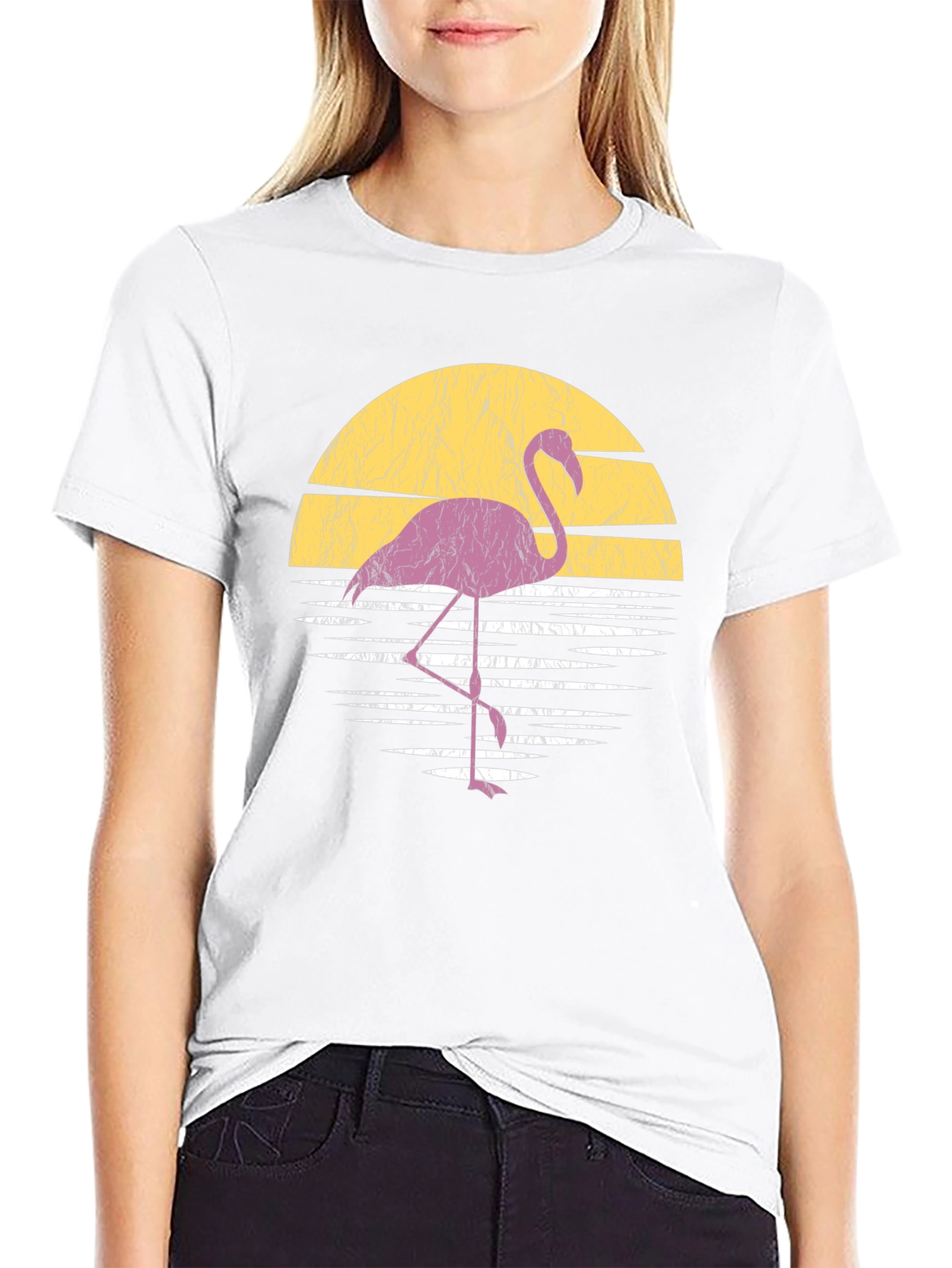 Retro Flamingo Sunset T-Shirt - Black