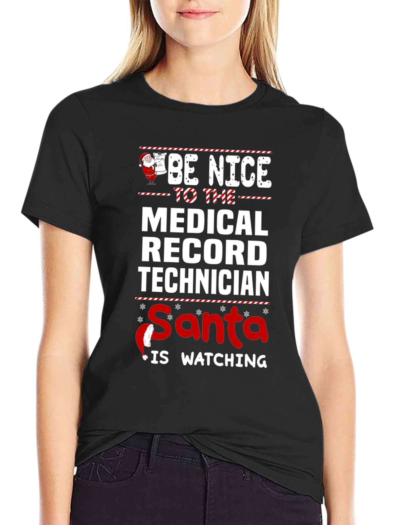 Medical Record Tech Santa Watching T-Shirt