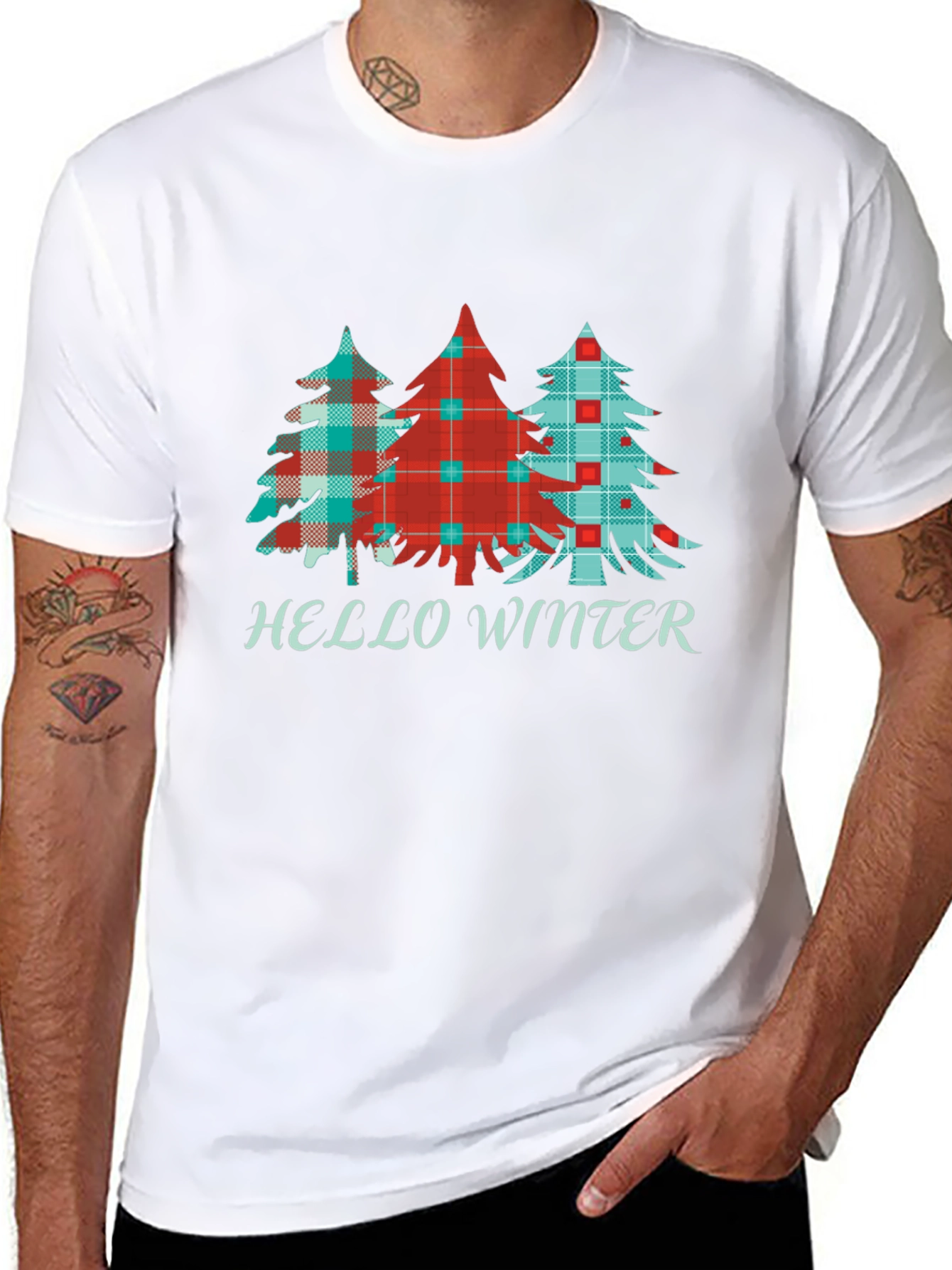 Hello Winter Plaid Tree Graphic Tee