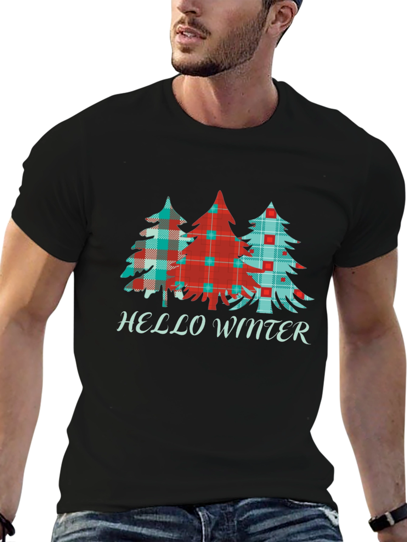 Hello Winter Plaid Tree Graphic Tee