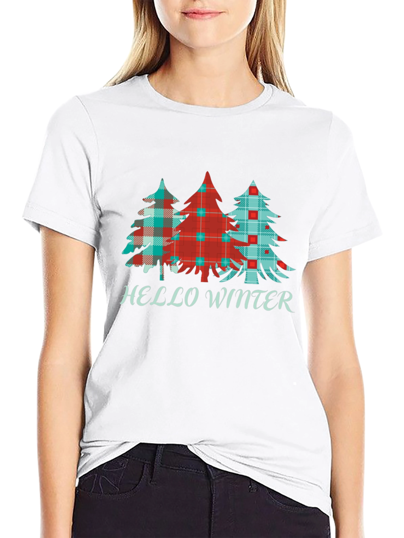 Hello Winter Plaid Tree Graphic Tee