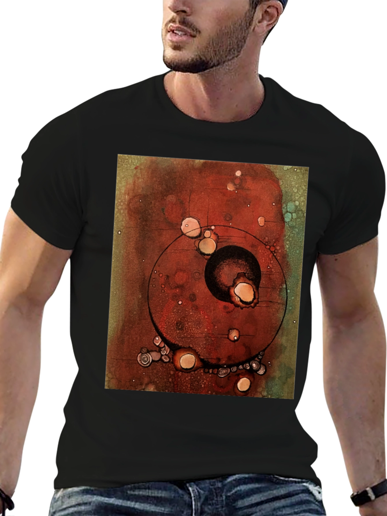 Abstract Art Print Black Crew Neck T-Shirt