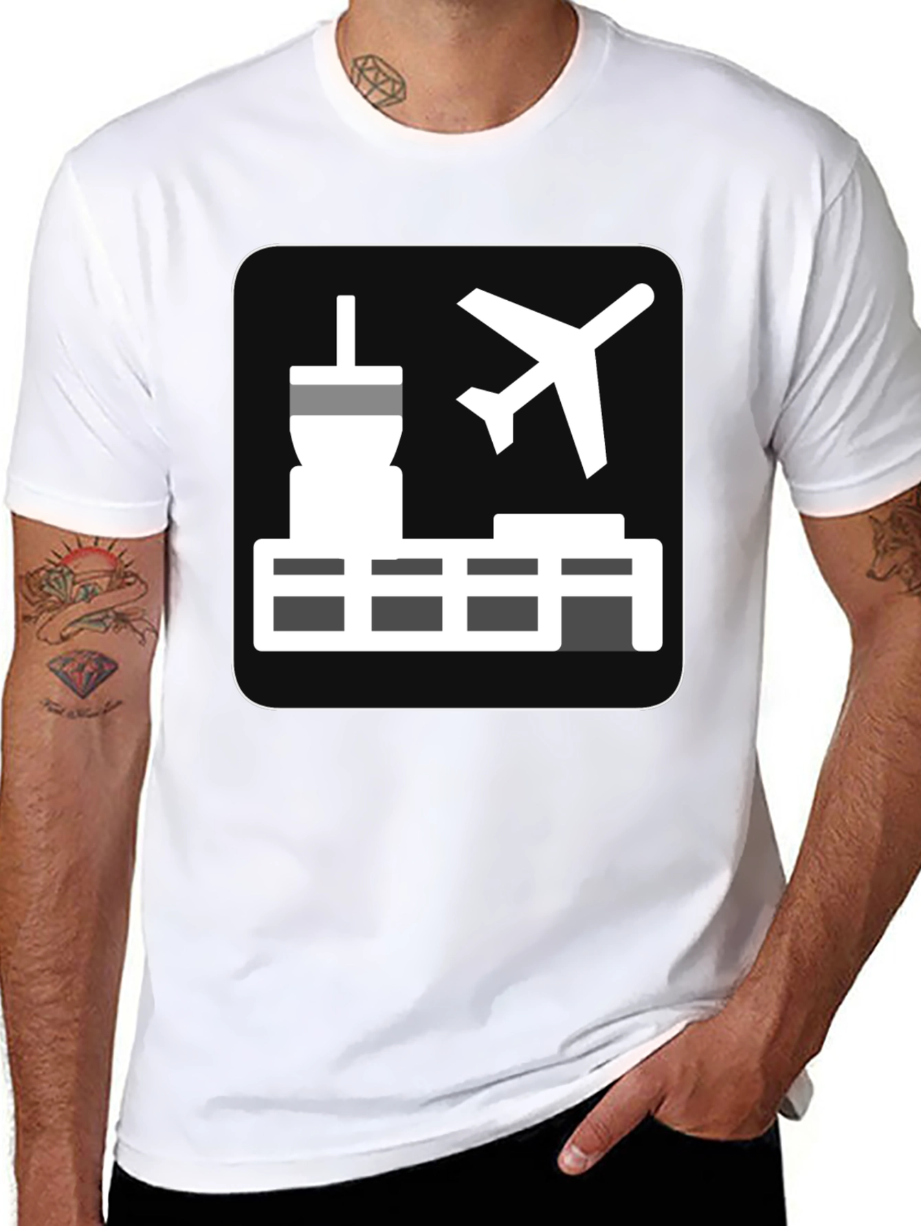 Airport Icon Black T-Shirt: Travel Enthusiast Tee