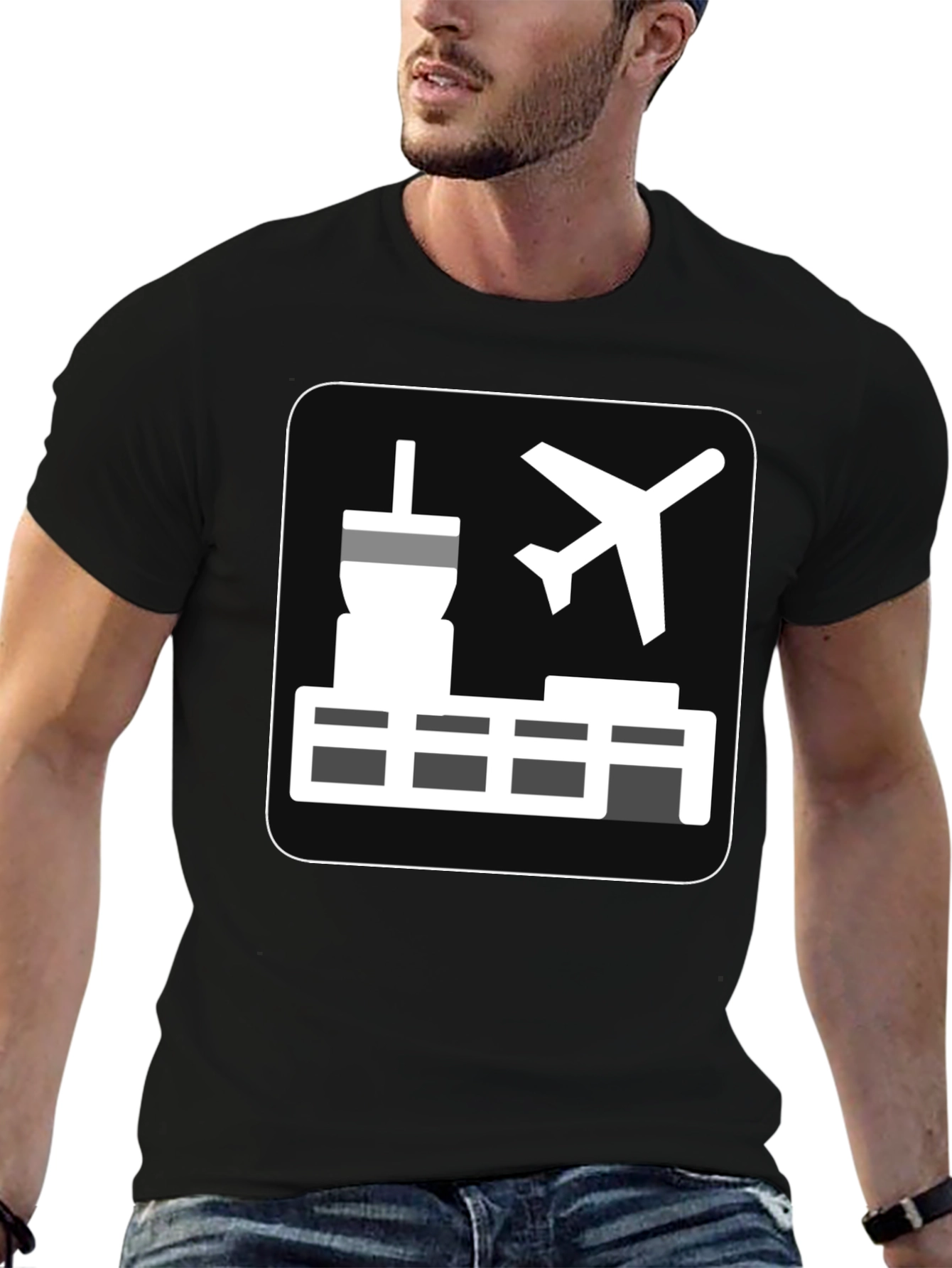Airport Icon Black T-Shirt: Travel Enthusiast Tee