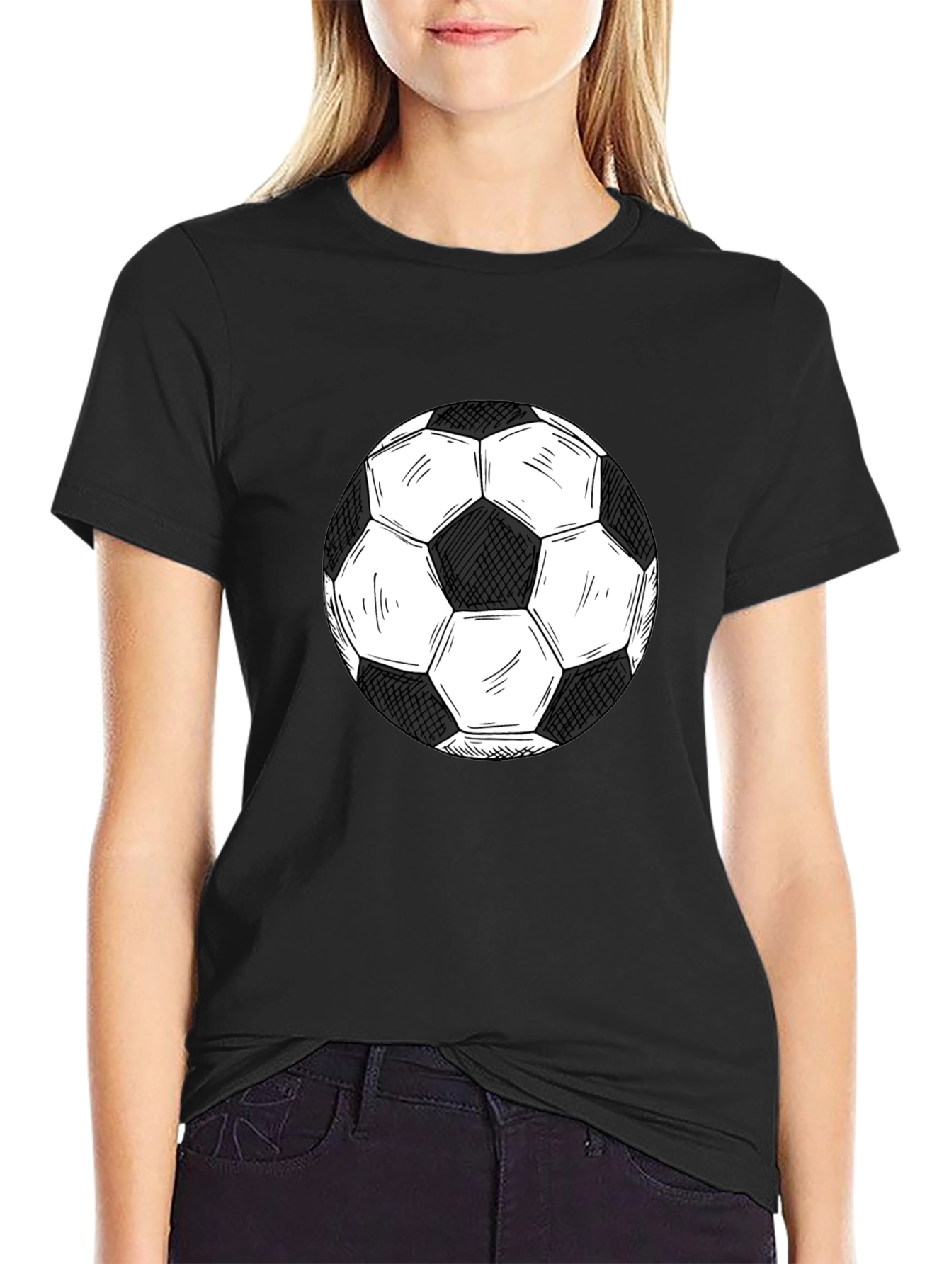 Soccer Ball Graphic Tee - Black Cotton T-Shirt