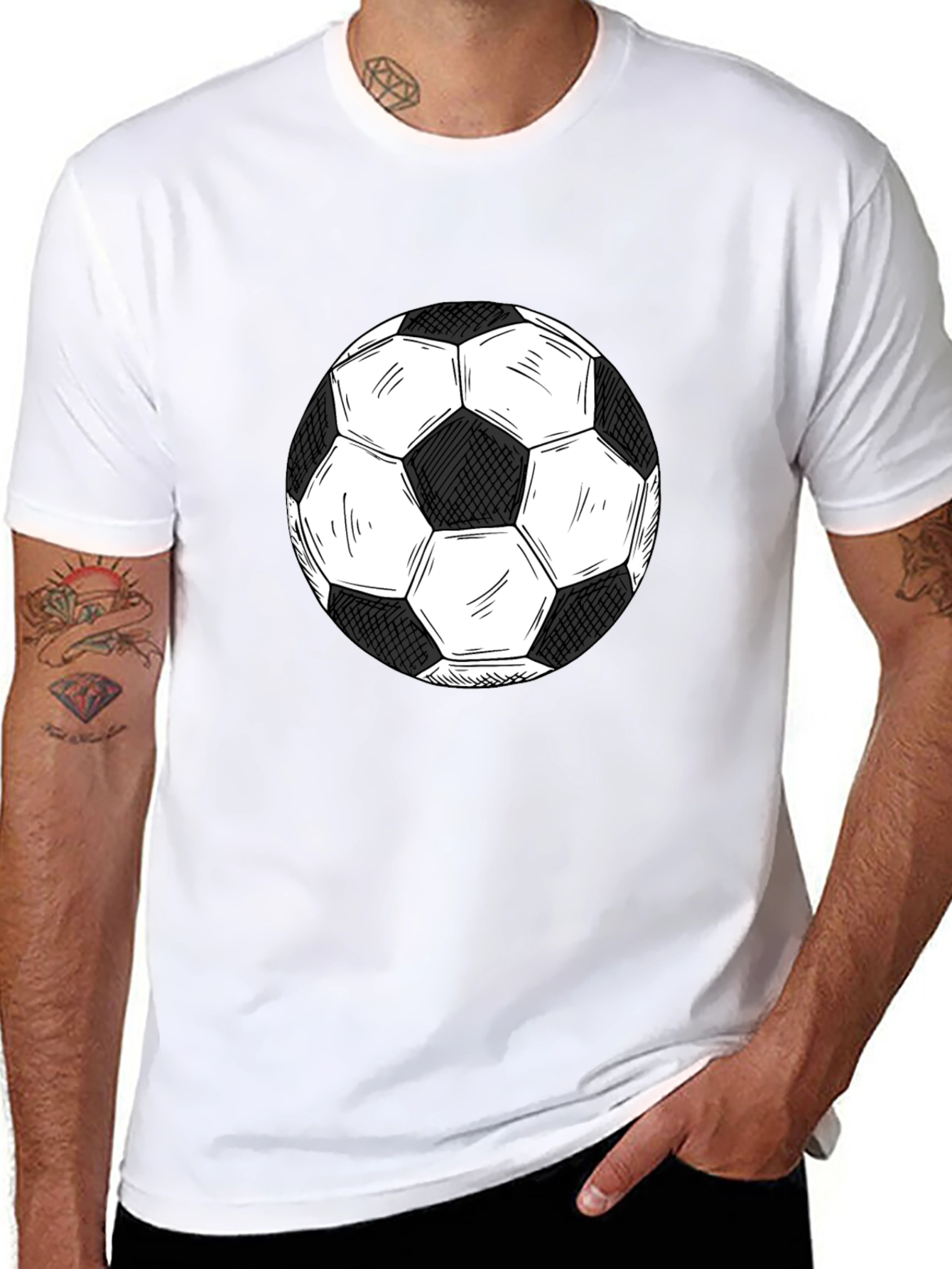 Soccer Ball Graphic Tee - Black Cotton T-Shirt