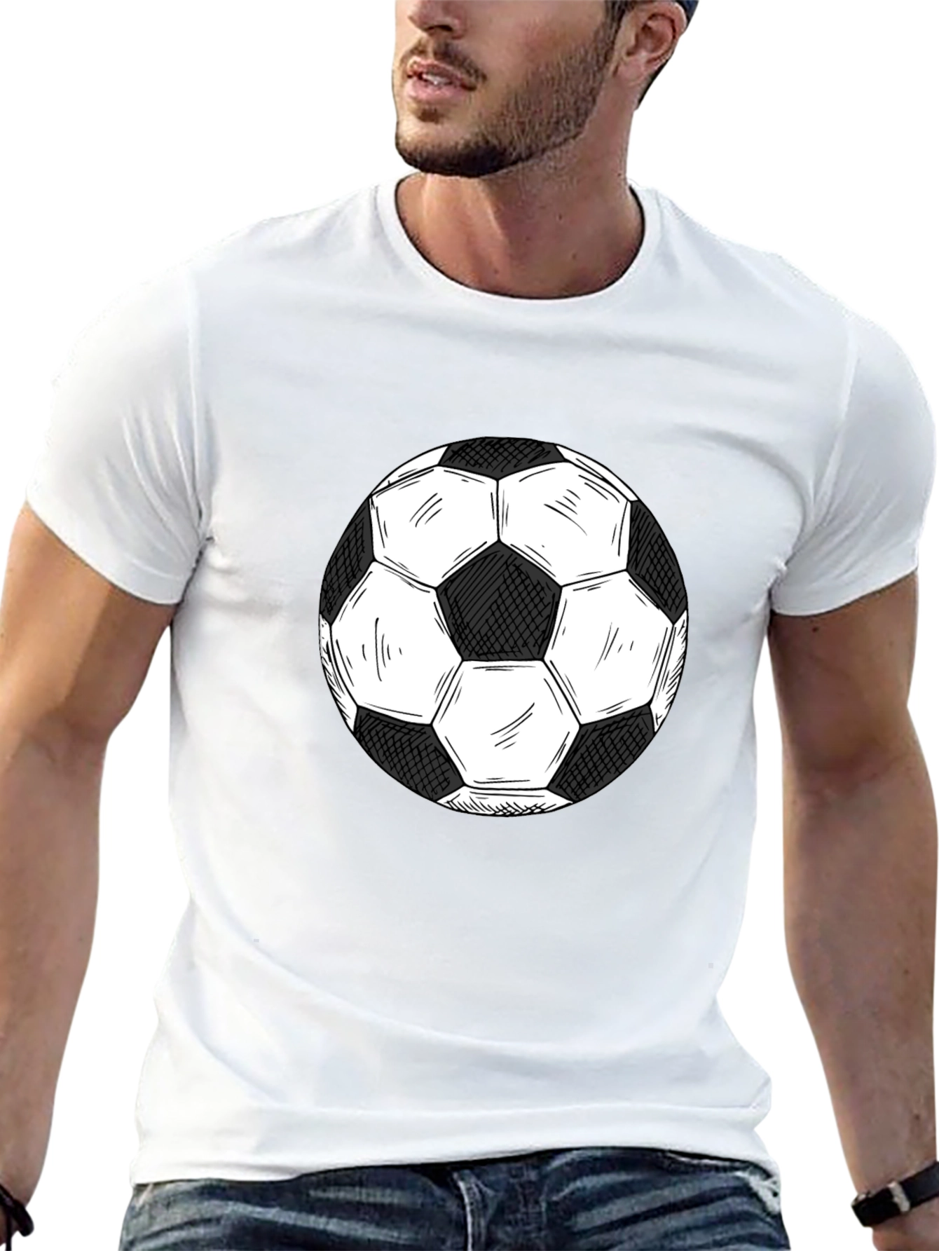 Soccer Ball Graphic Tee - Black Cotton T-Shirt