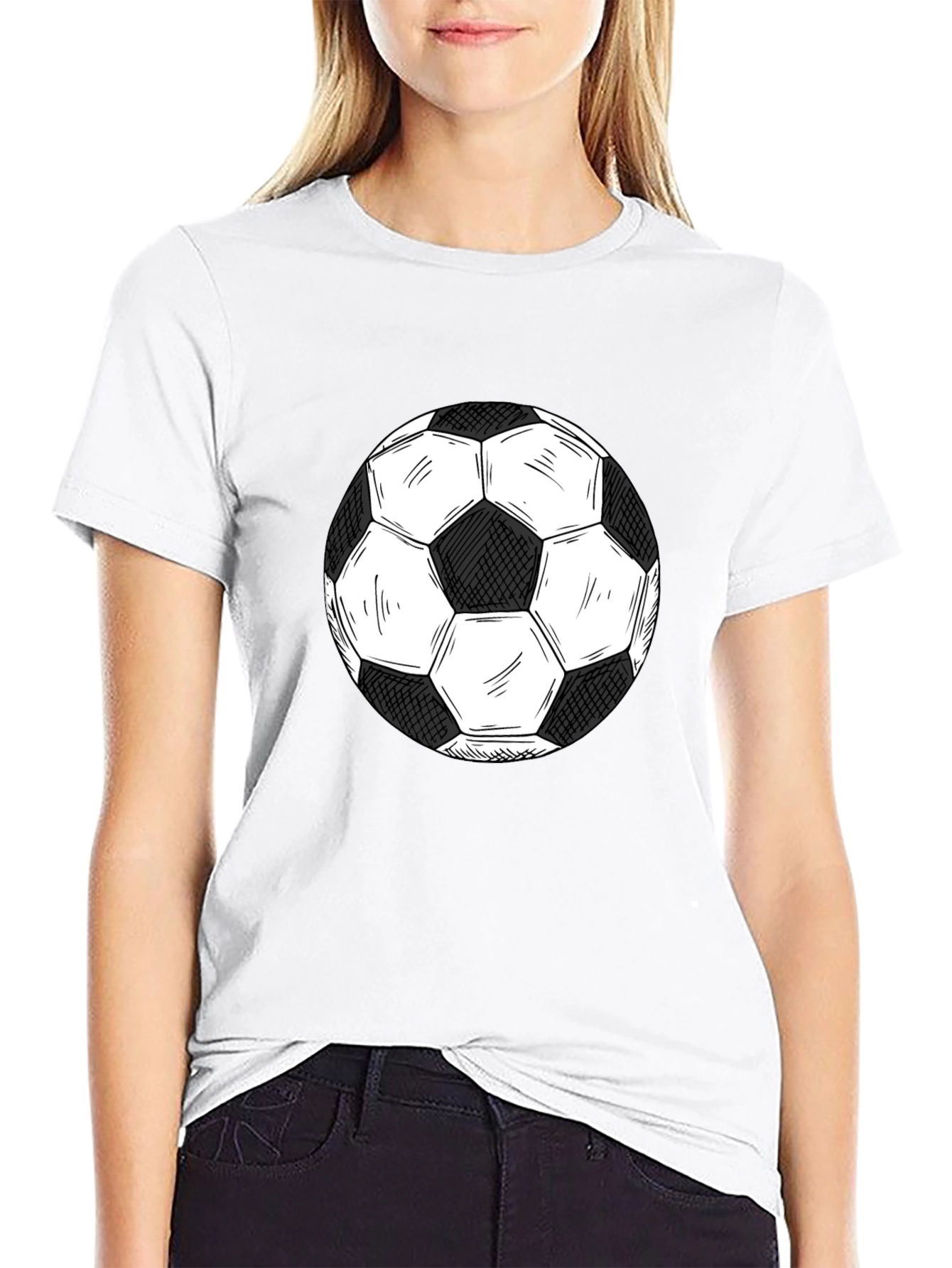 Soccer Ball Graphic Tee - Black Cotton T-Shirt