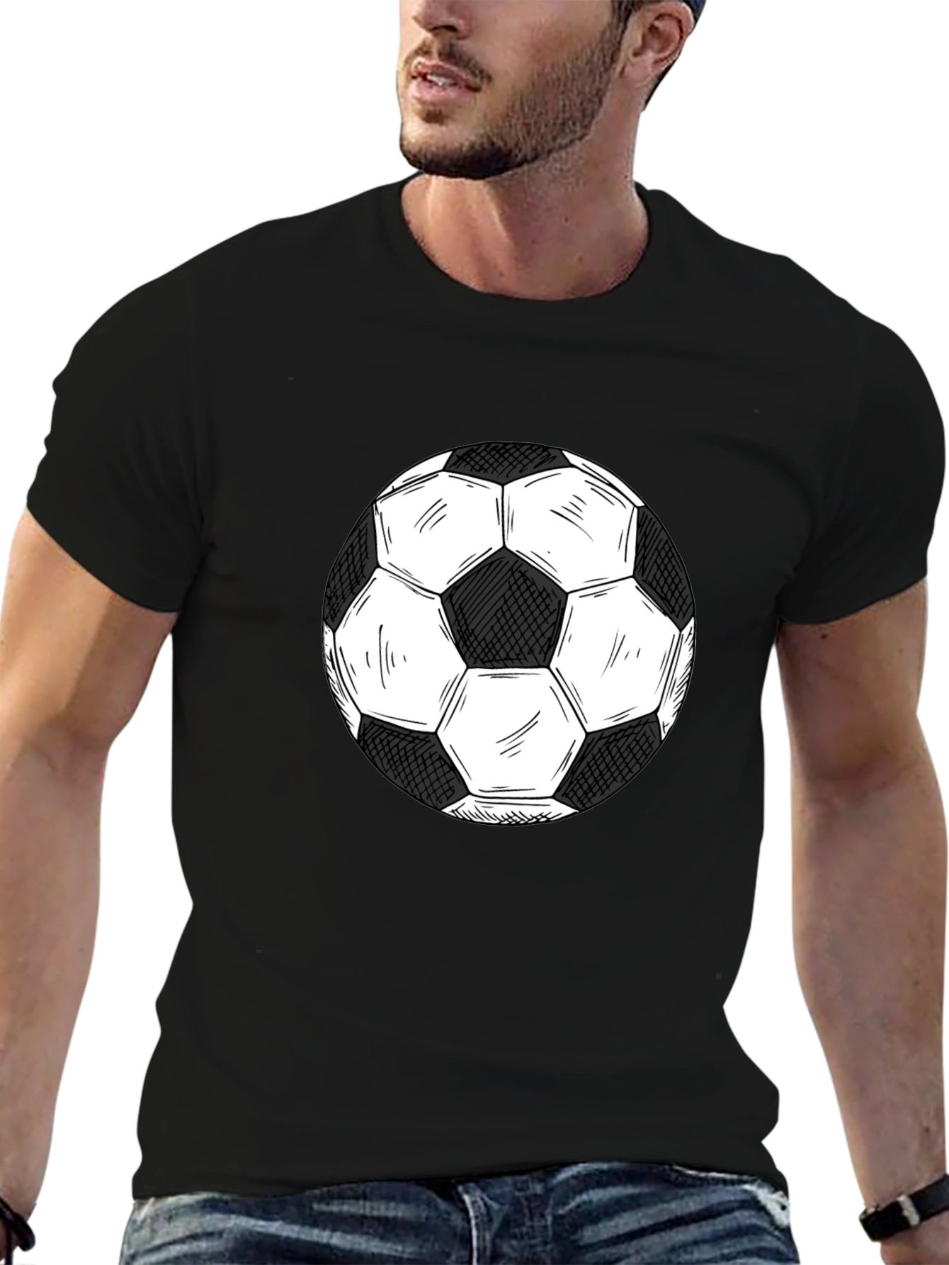 Soccer Ball Graphic Tee - Black Cotton T-Shirt