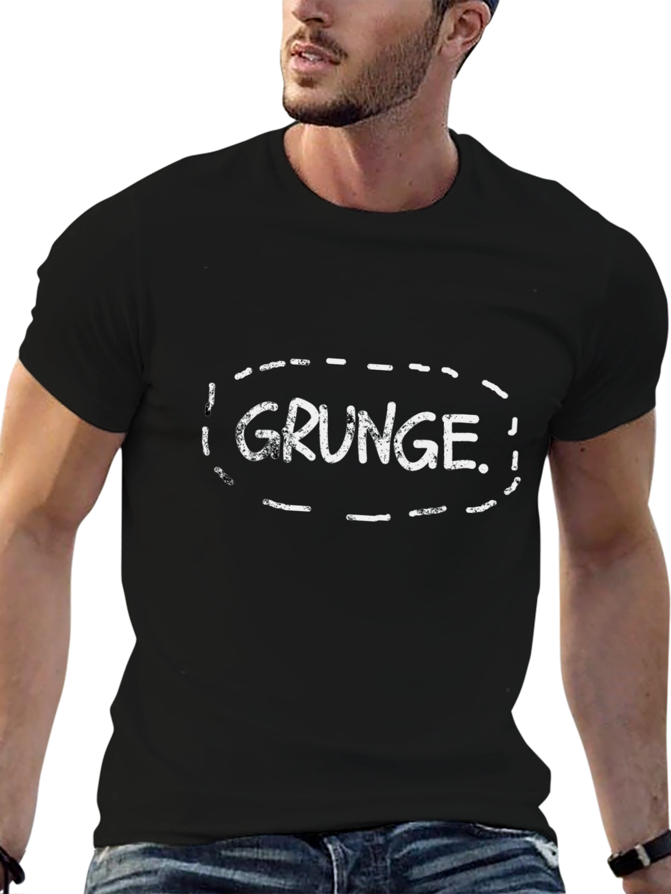 Grunge Graphic Tee - Black Cotton T-Shirt