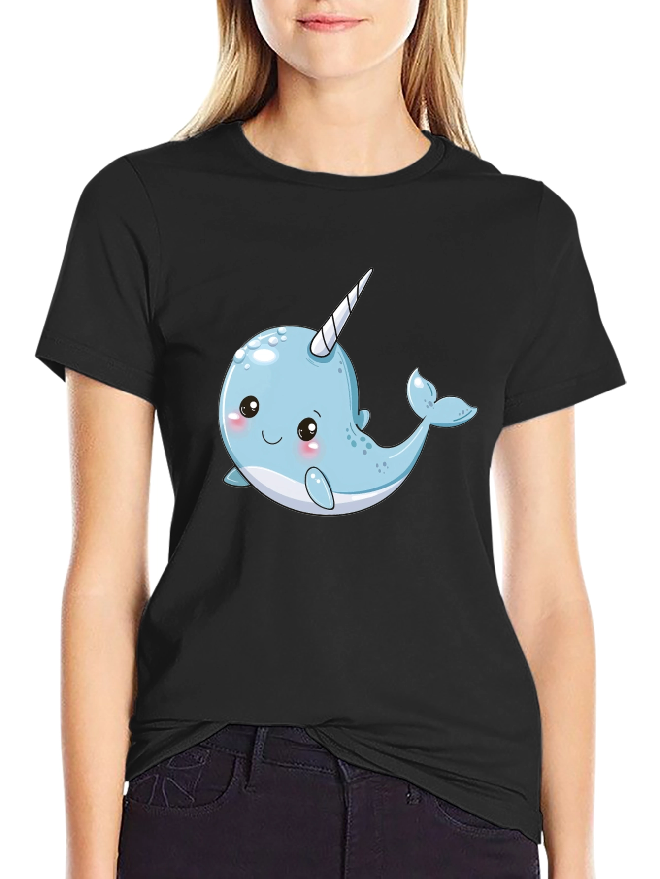 Cute Narwhal Graphic Black T-Shirt