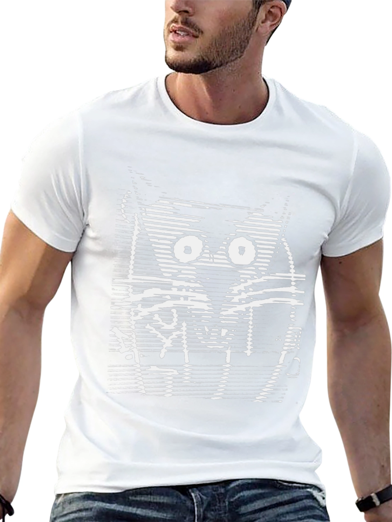 Abstract Cat Graphic Print Black T-Shirt