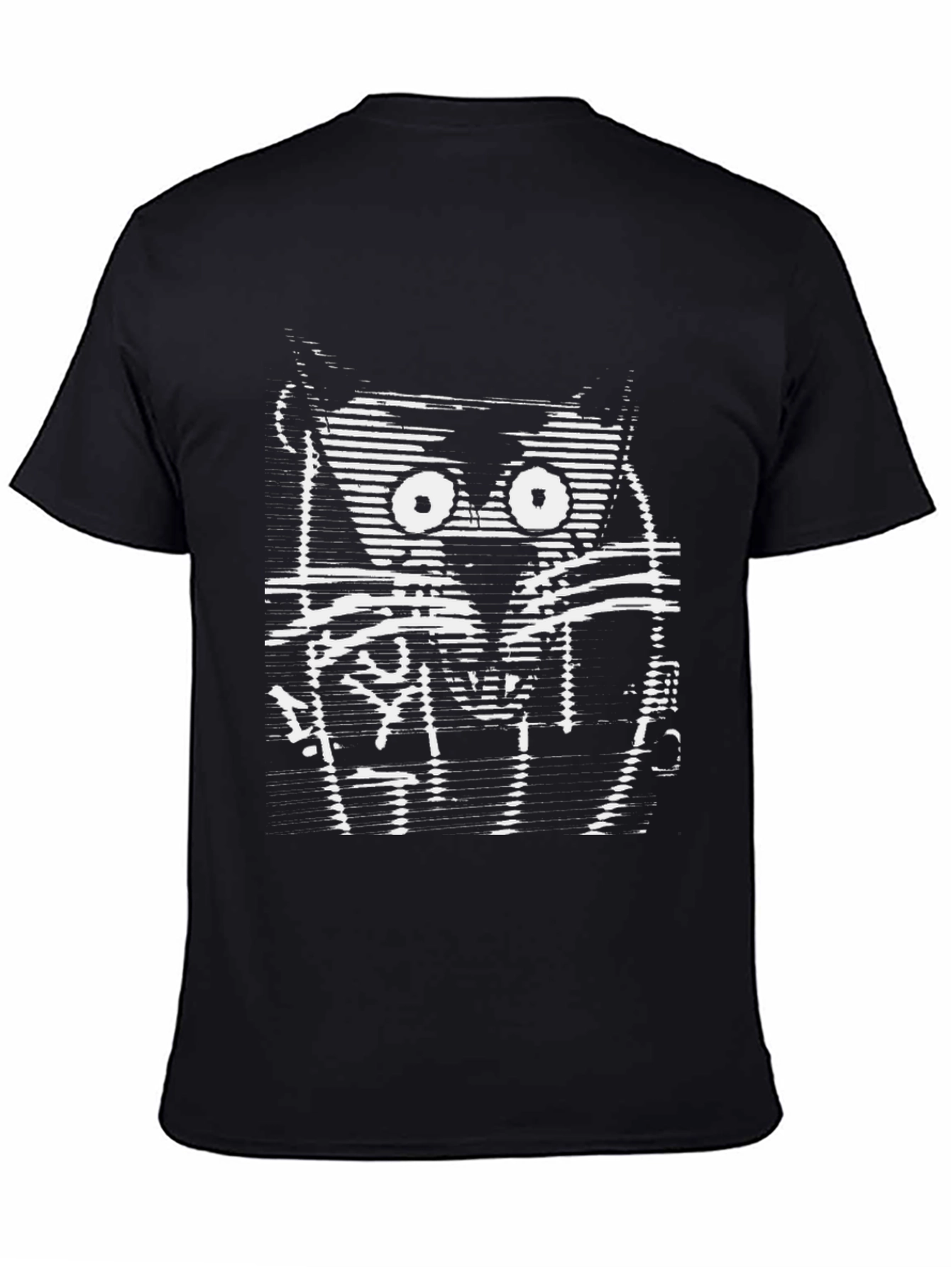 Abstract Cat Graphic Print Black T-Shirt