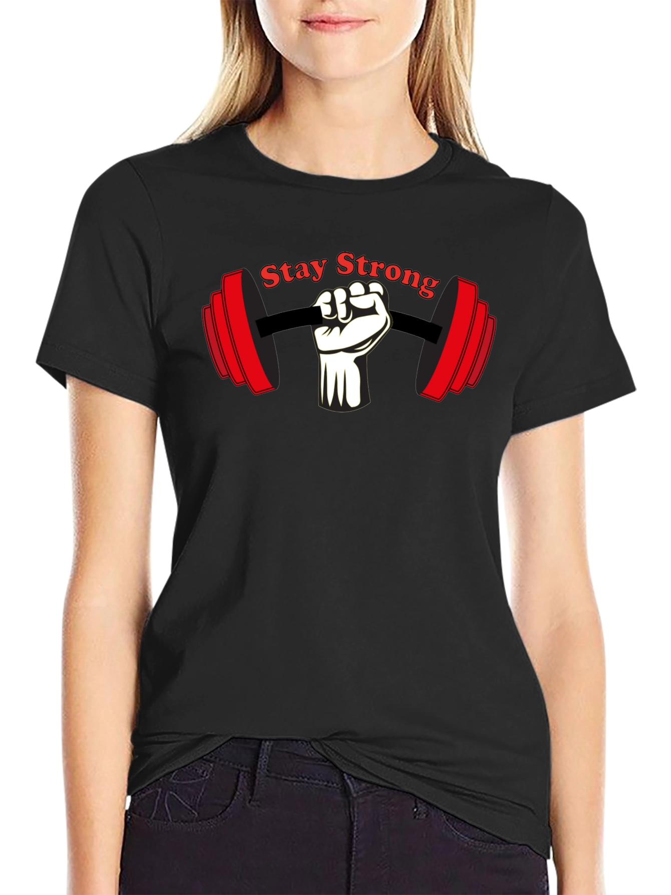 Stay Strong Gym T-Shirt Black Cotton Short Sleeve