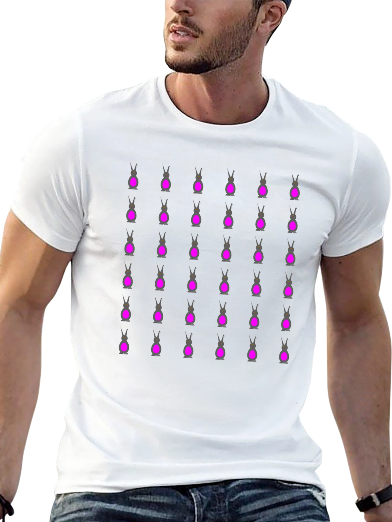 Novelty Bunny Pattern Black T-Shirt