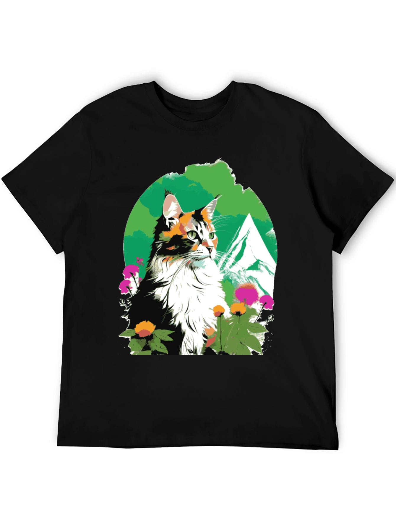 Cat in Nature Graphic Tee - Soft Cotton Blend