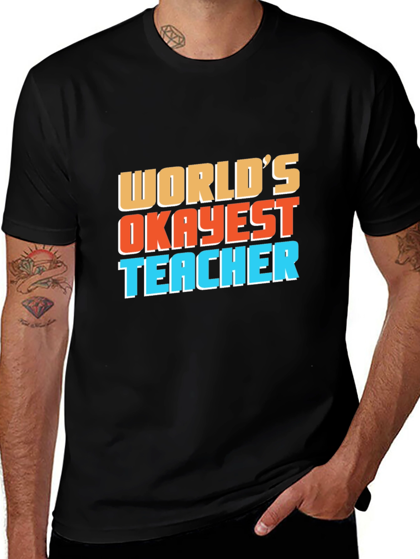 Worlds Okayest Teacher Black T-Shirt