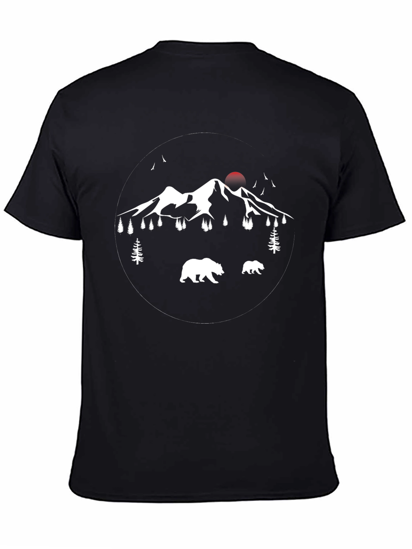 Mountain Bear Graphic Tee - Black Cotton Casual T-Shirt