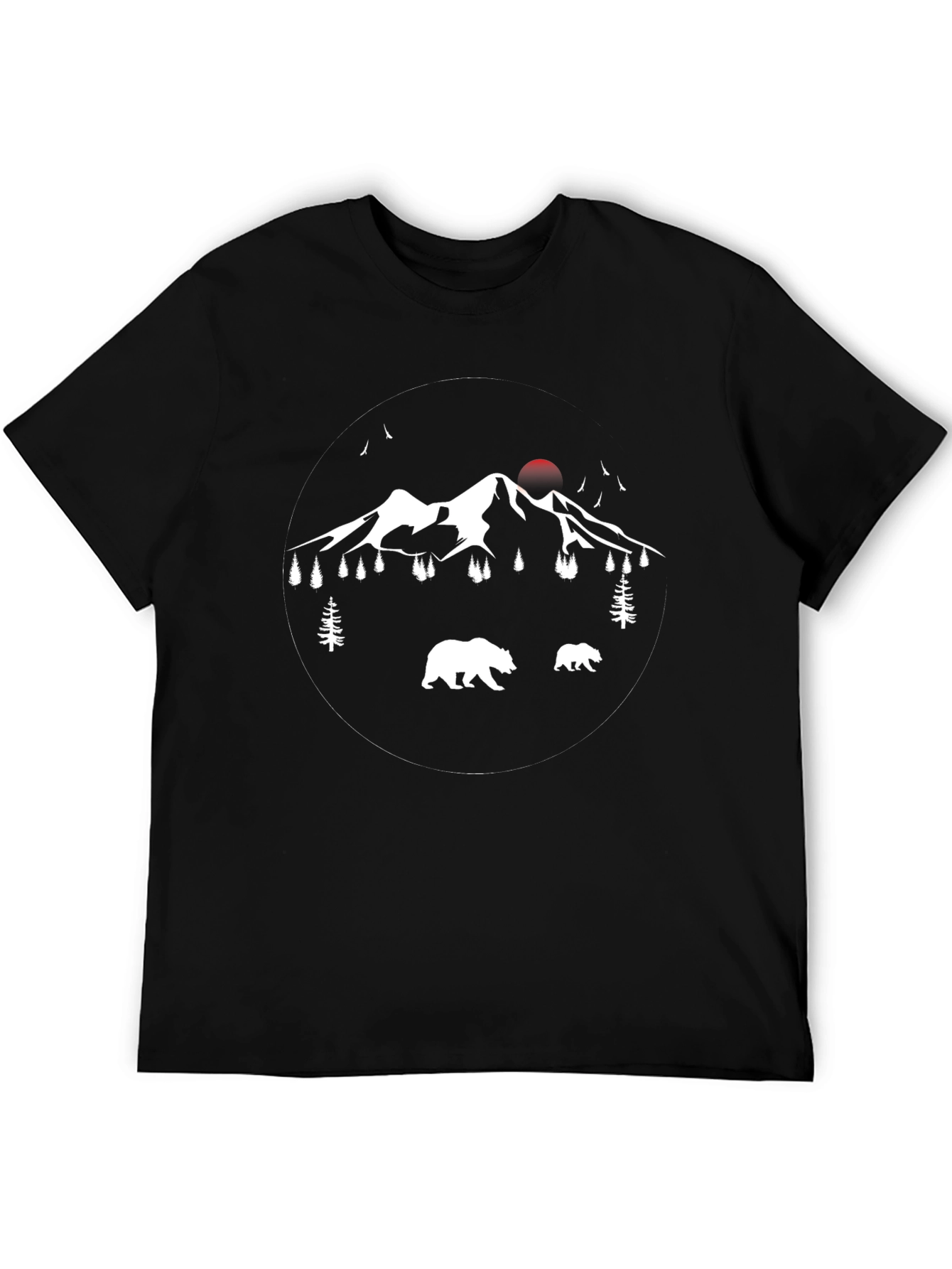 Mountain Bear Graphic Tee - Black Cotton Casual T-Shirt