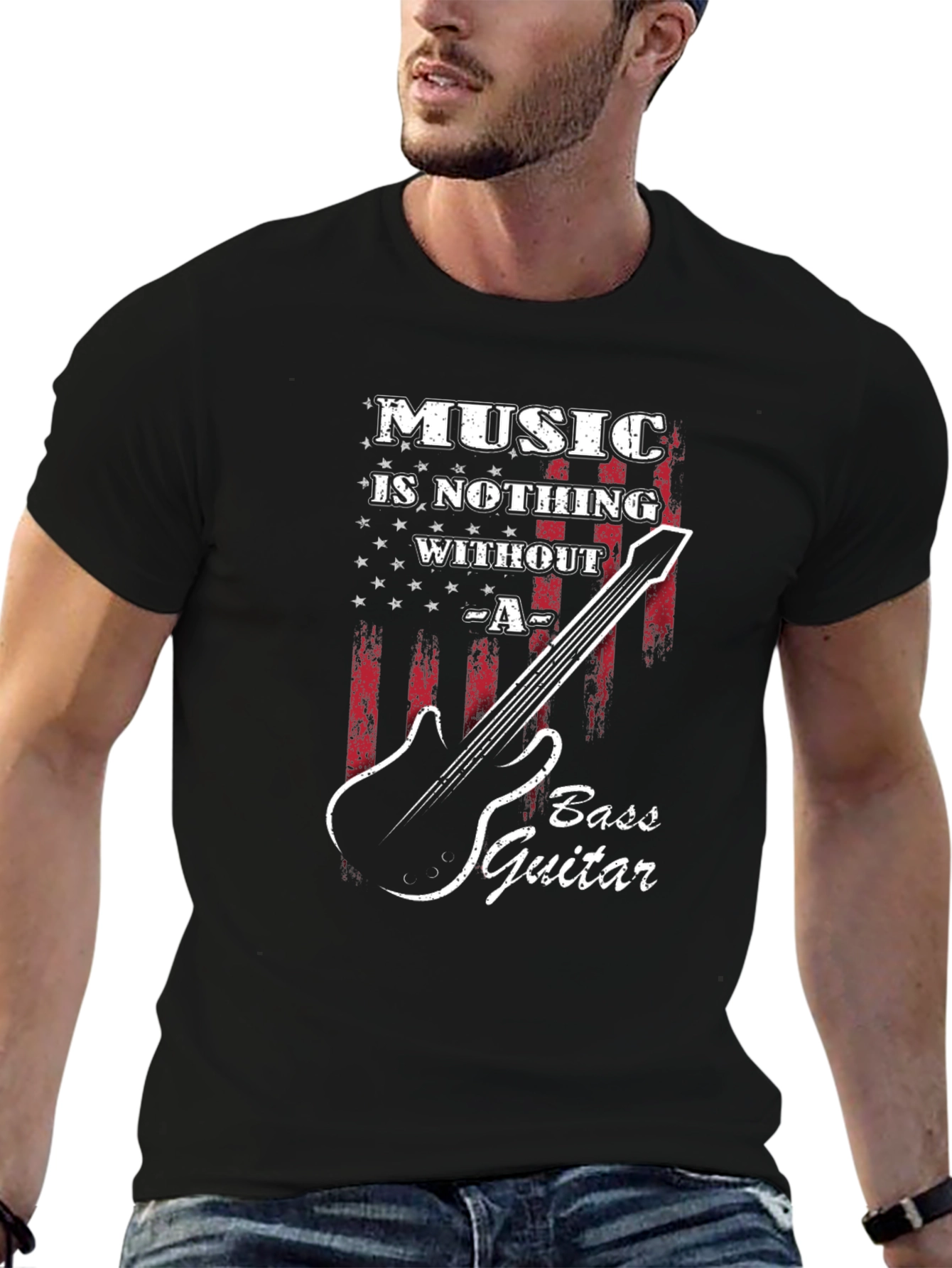 Music Is Nothing Without Bass Guitar Black T-Shirt