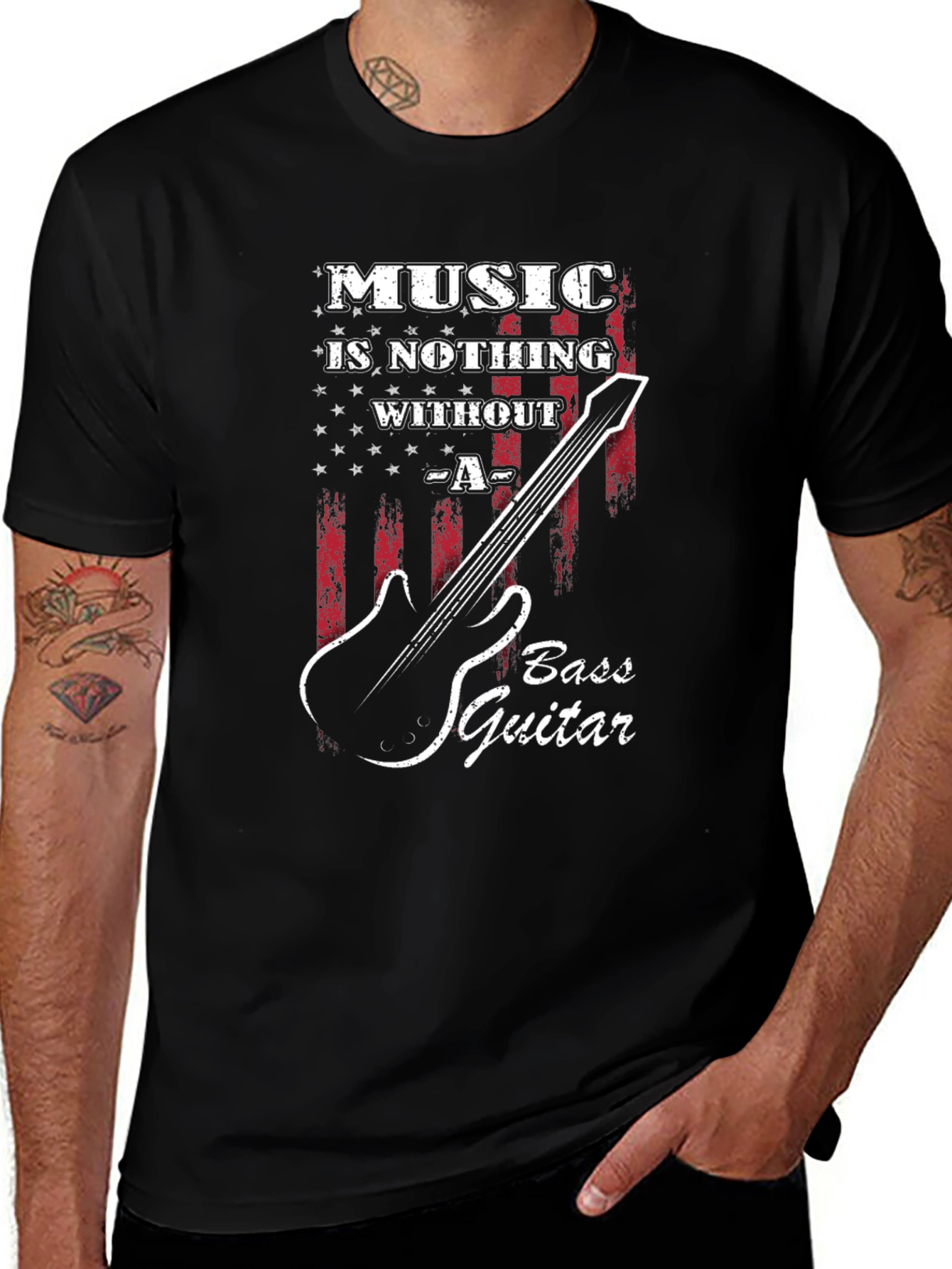 Music Is Nothing Without Bass Guitar Black T-Shirt
