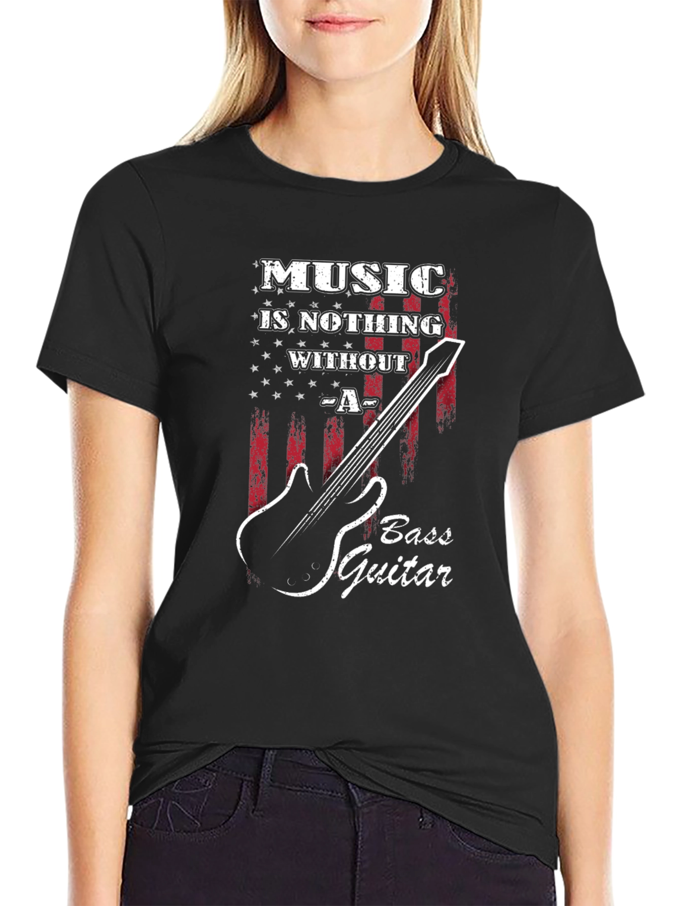 Music Is Nothing Without Bass Guitar Black T-Shirt