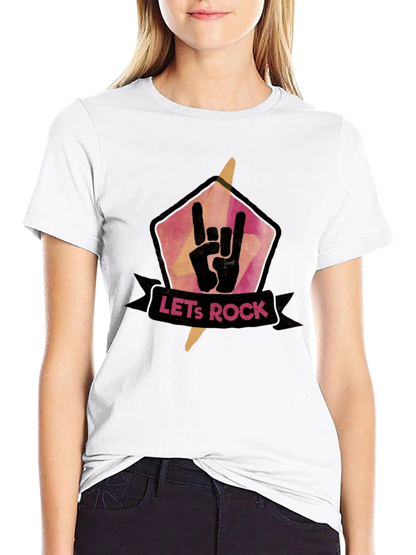 Lets Rock Graphic Tee - Black Cotton T-Shirt