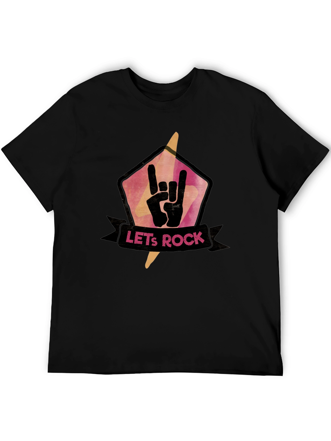 Lets Rock Graphic Tee - Black Cotton T-Shirt