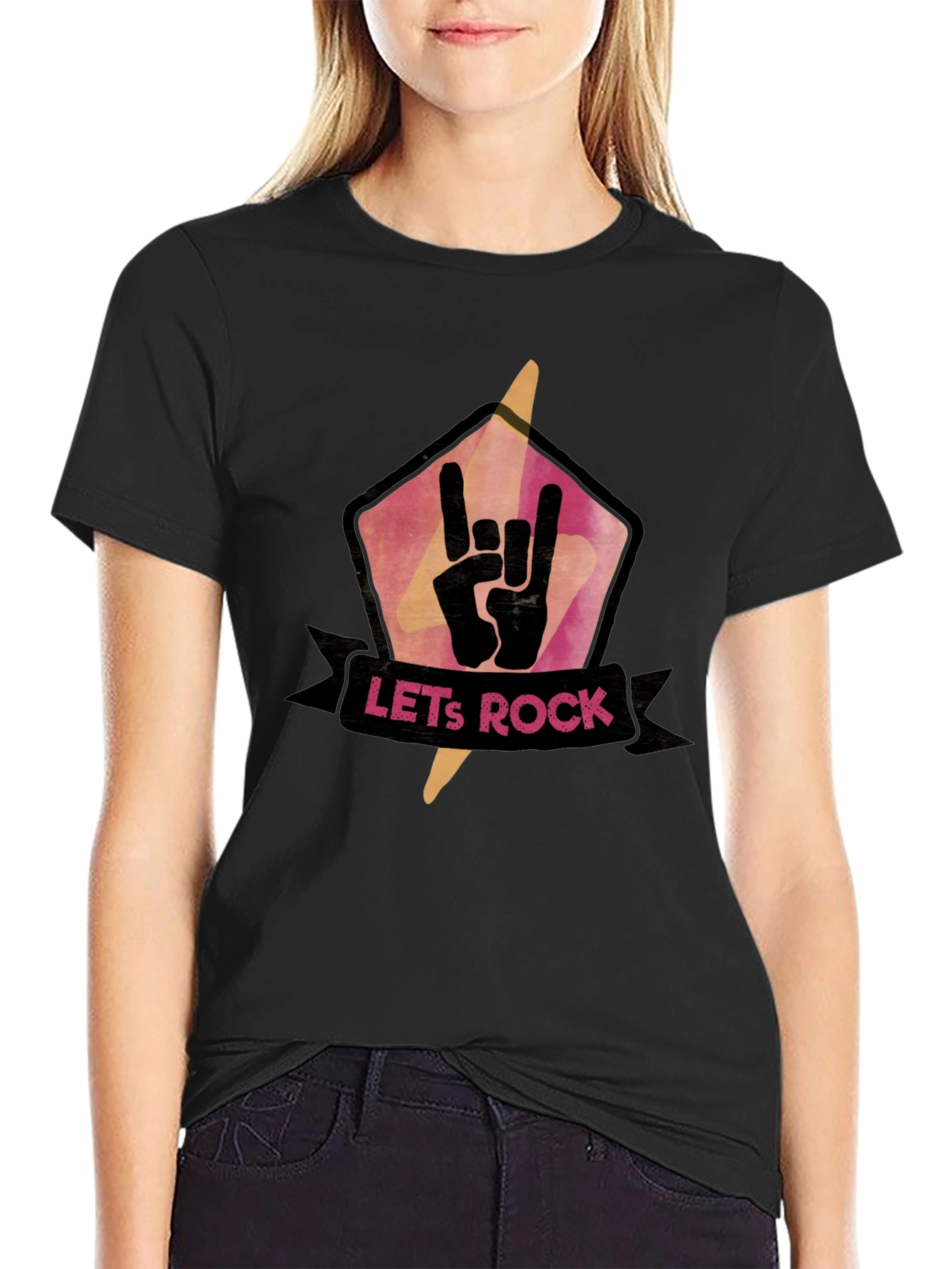 Lets Rock Graphic Tee - Black Cotton T-Shirt