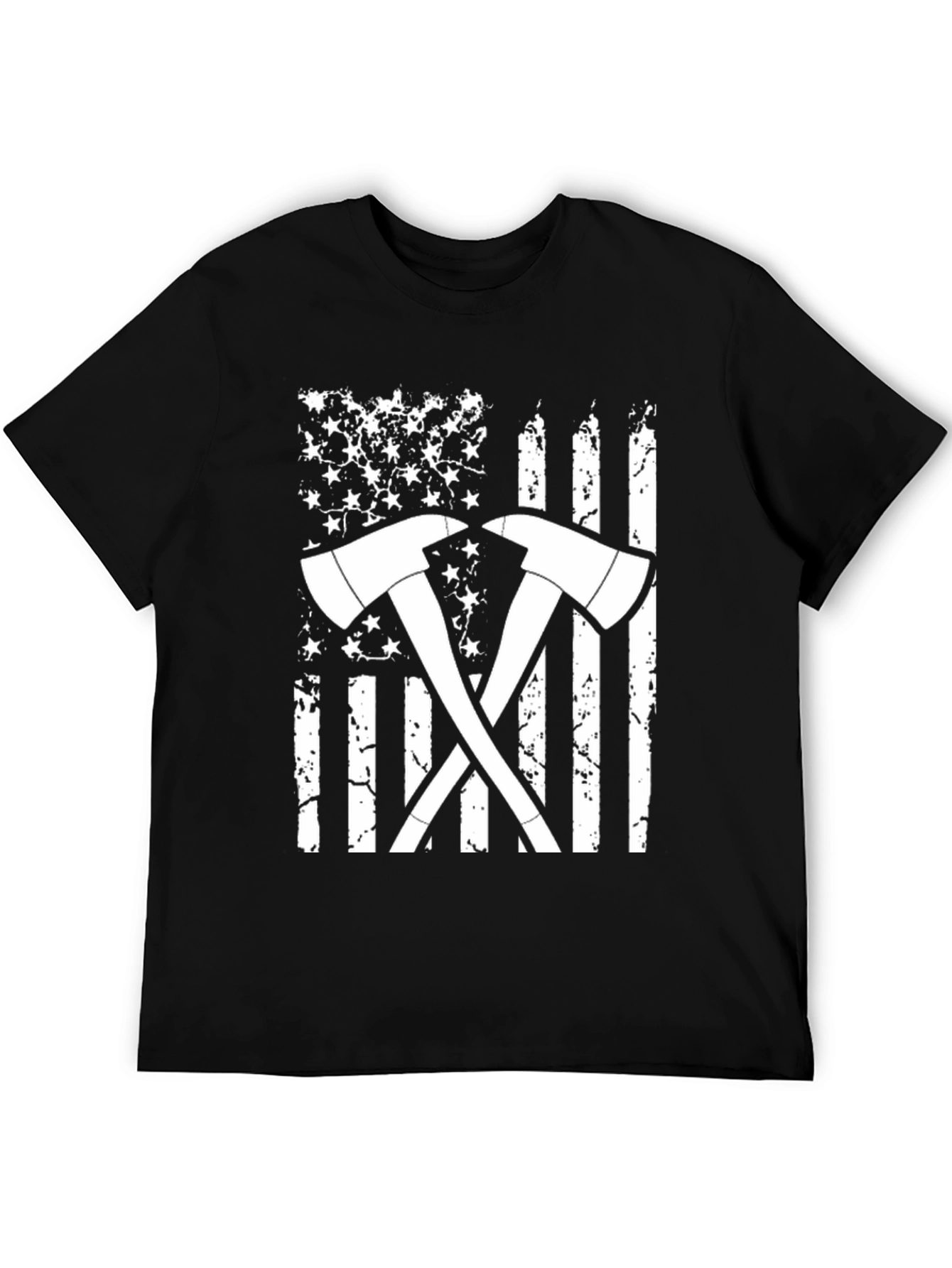 Firefighter Axe American Flag Graphic T-Shirt