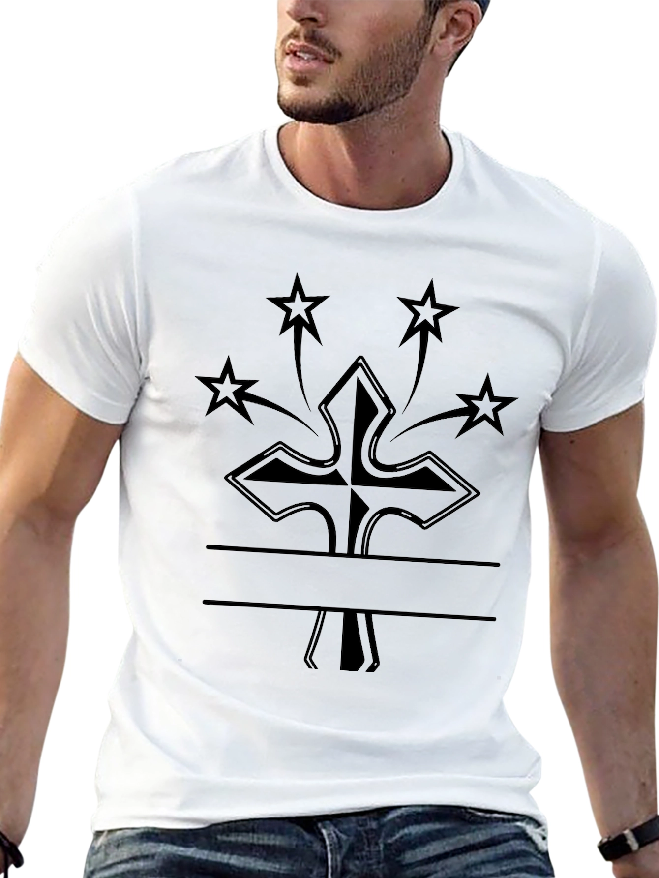 Cross & Stars Graphic T-Shirt - Black