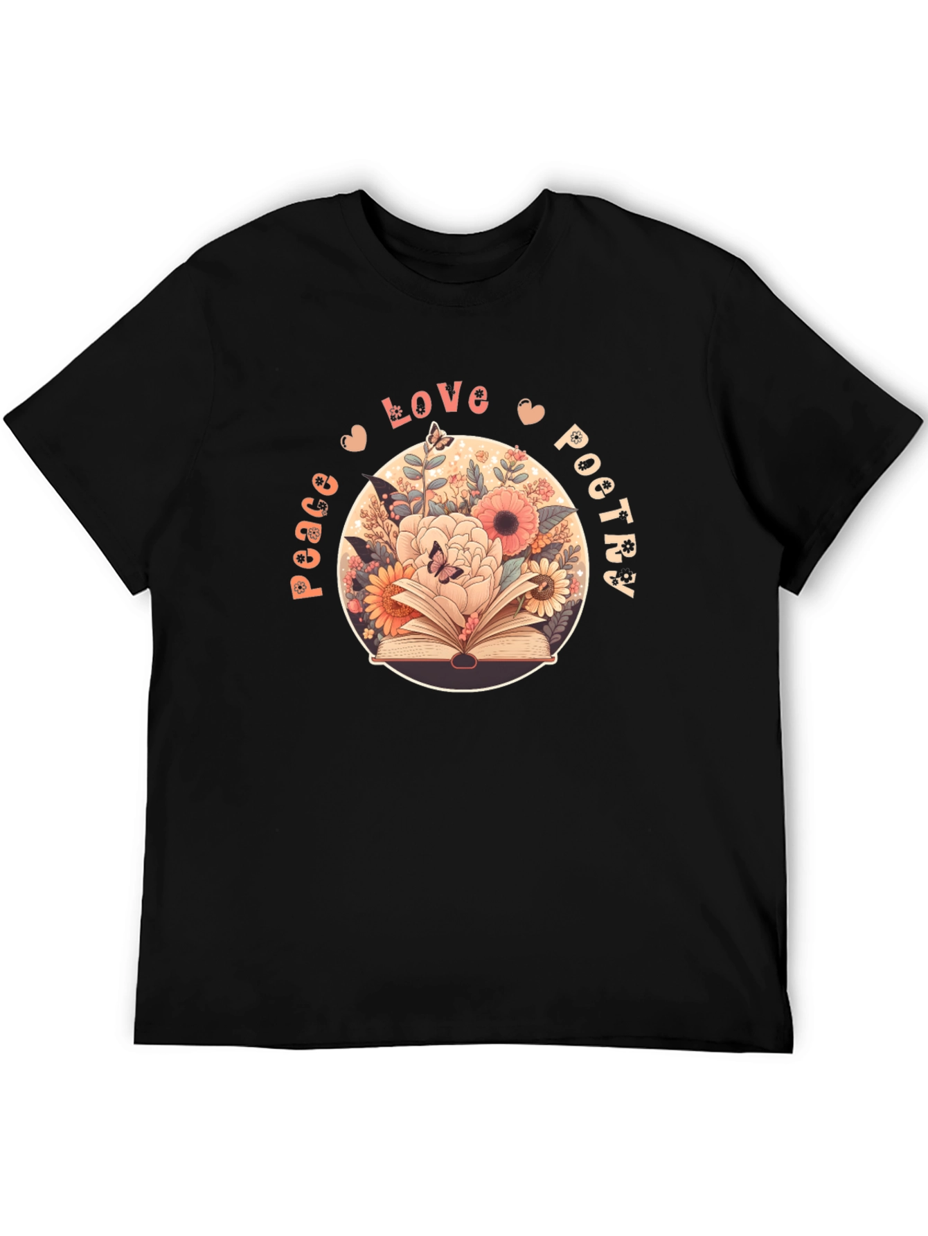 Peace Love Poetry T-Shirt - Floral Book Design