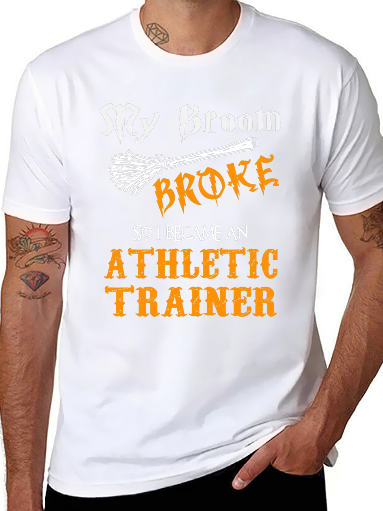 Funny Athletic Trainer T-Shirt: My Broom Broke!