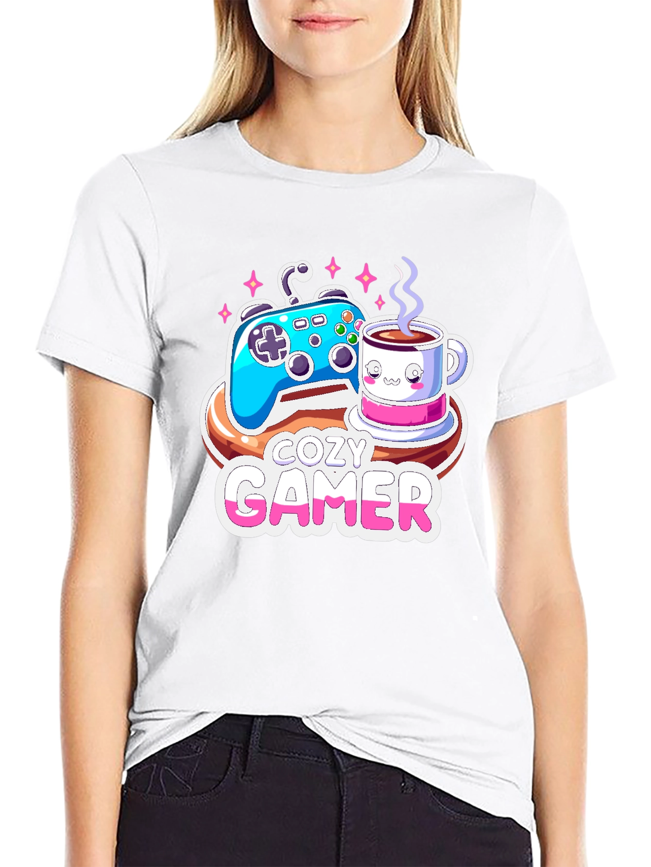 Cozy Gamer T-Shirt: Gaming & Coffee Design
