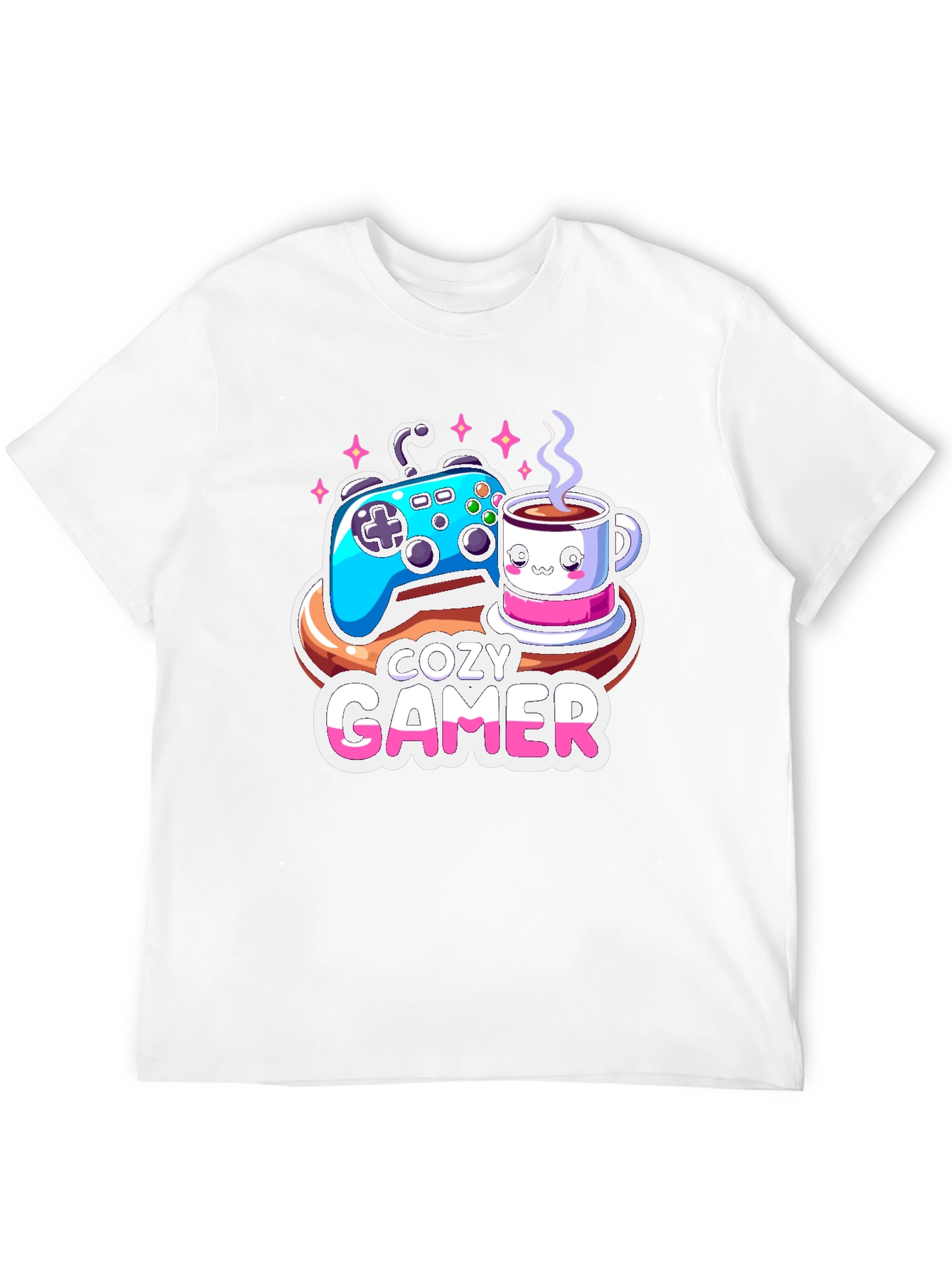 Cozy Gamer T-Shirt: Gaming & Coffee Design