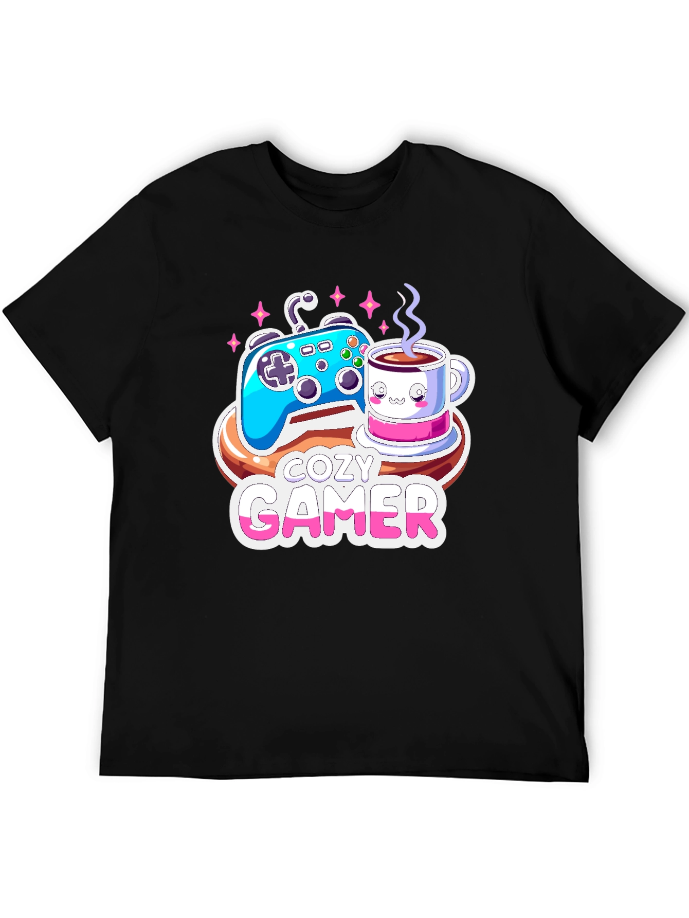 Cozy Gamer T-Shirt: Gaming & Coffee Design