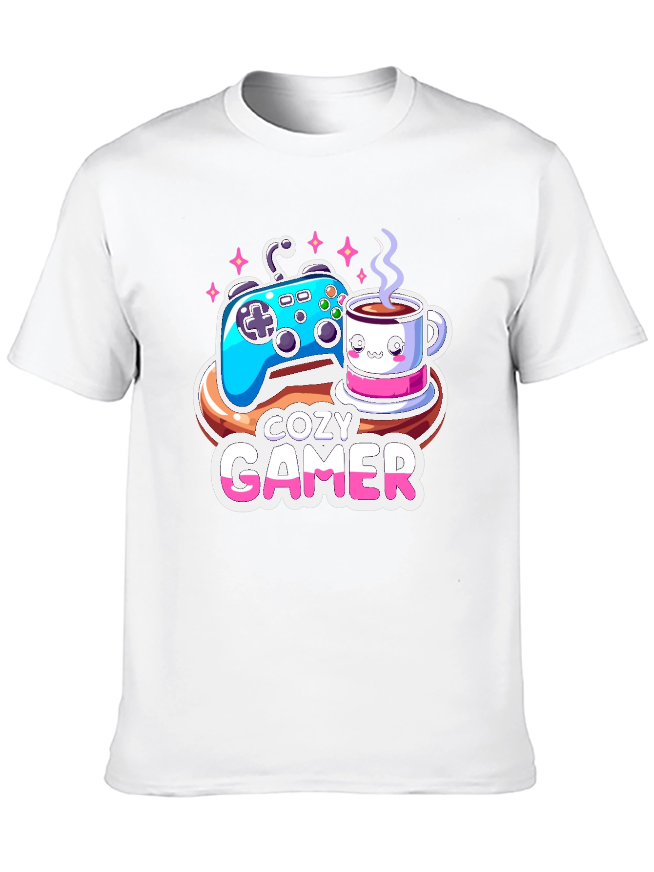 Cozy Gamer T-Shirt: Gaming & Coffee Design