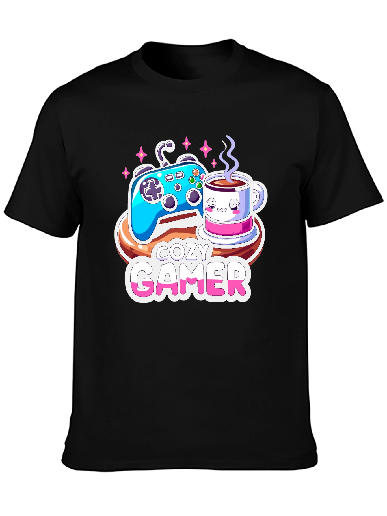 Cozy Gamer T-Shirt: Gaming & Coffee Design