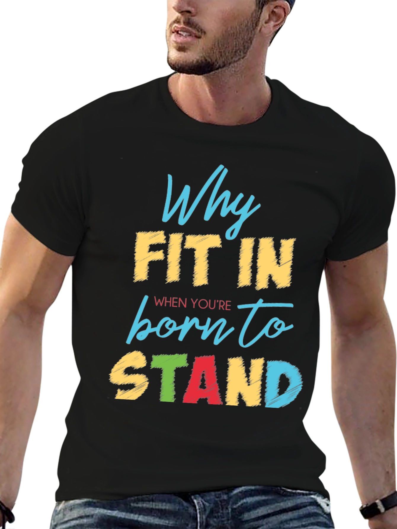 Why Fit In Black Graphic Tee