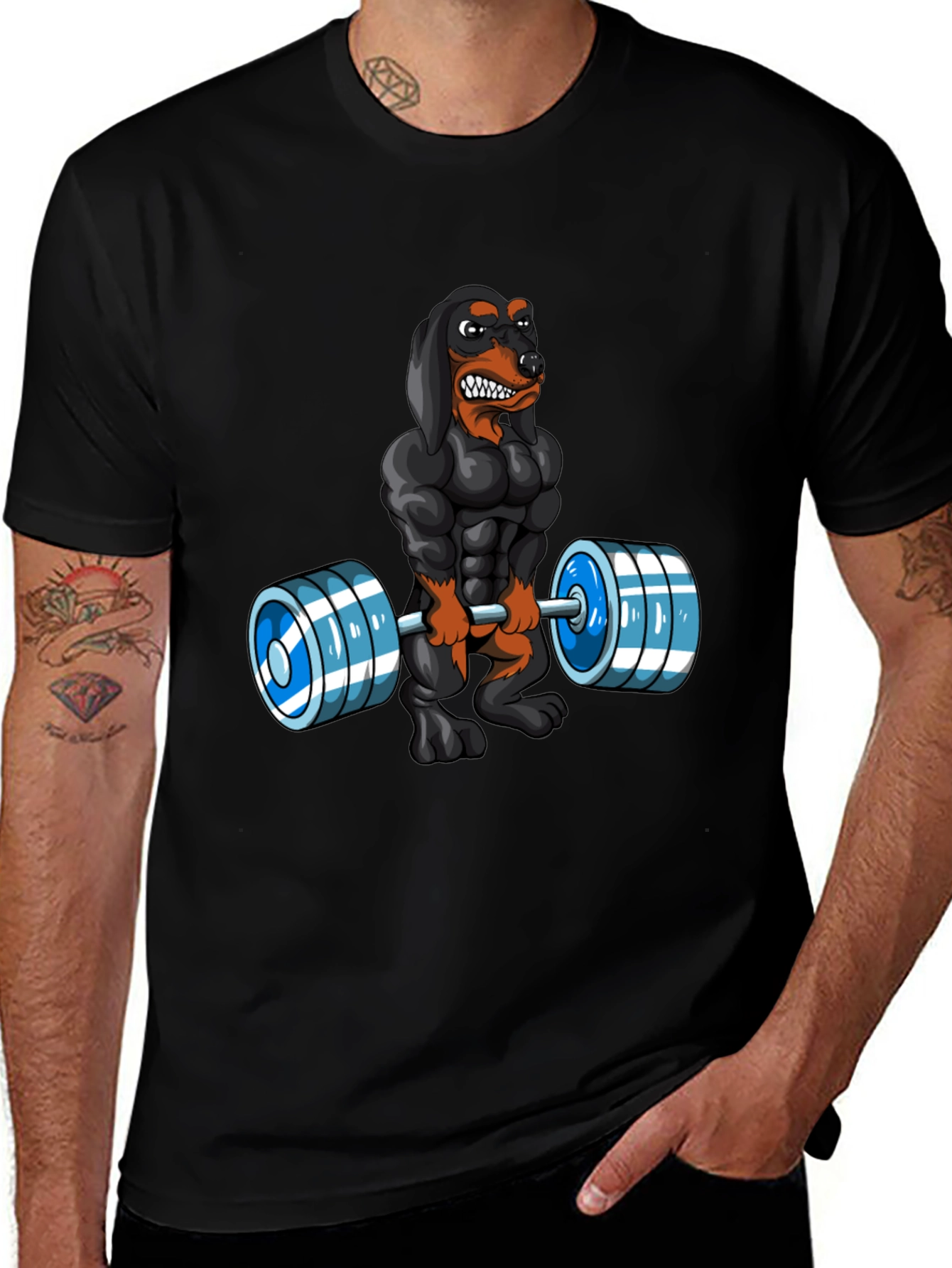 Weightlifting Dachshund Graphic T-Shirt