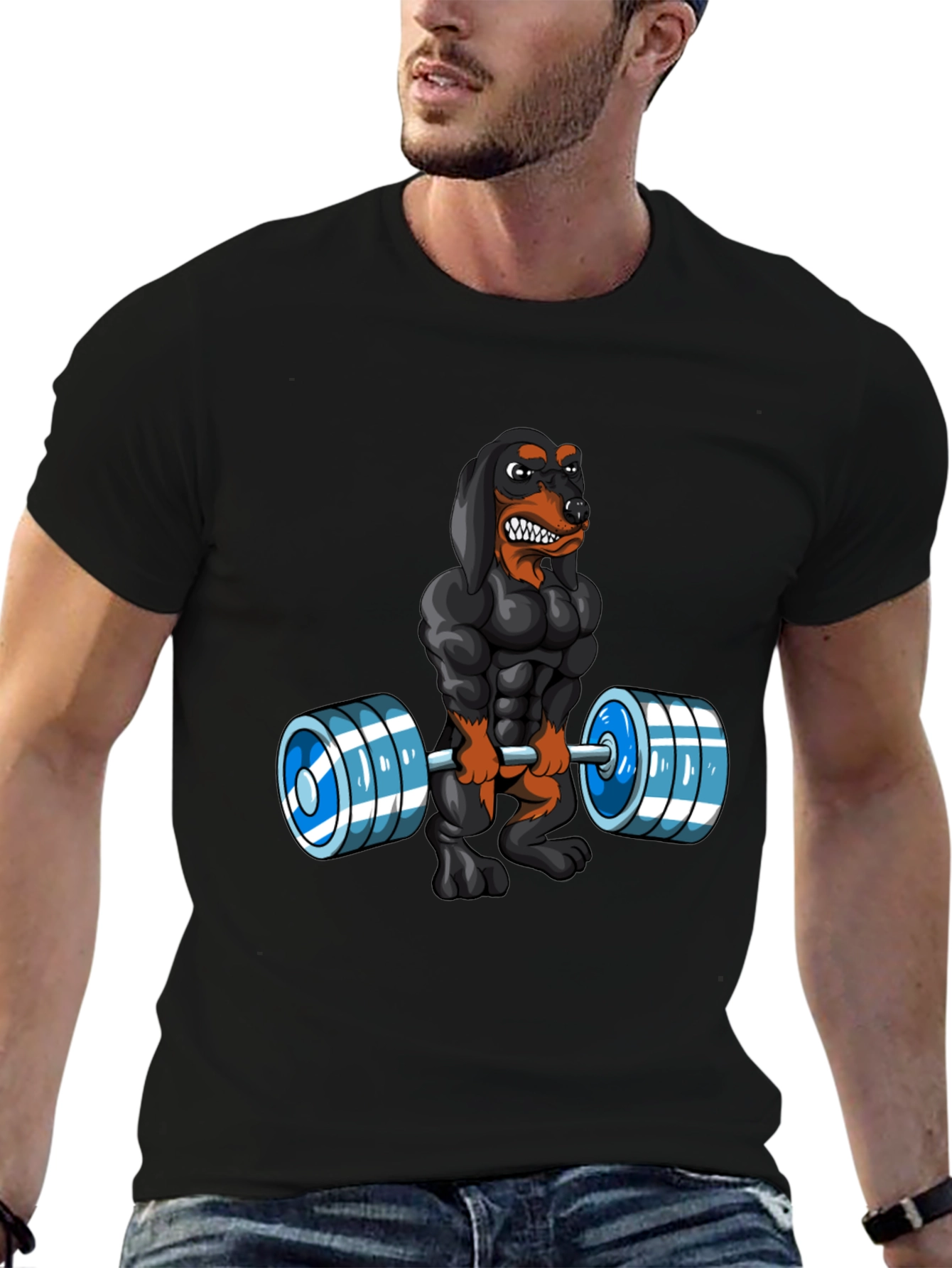 Weightlifting Dachshund Graphic T-Shirt