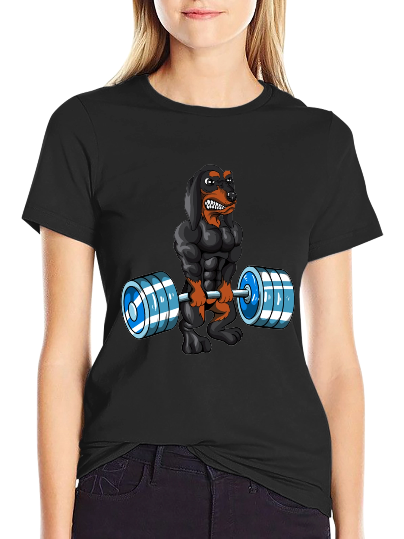 Weightlifting Dachshund Graphic T-Shirt
