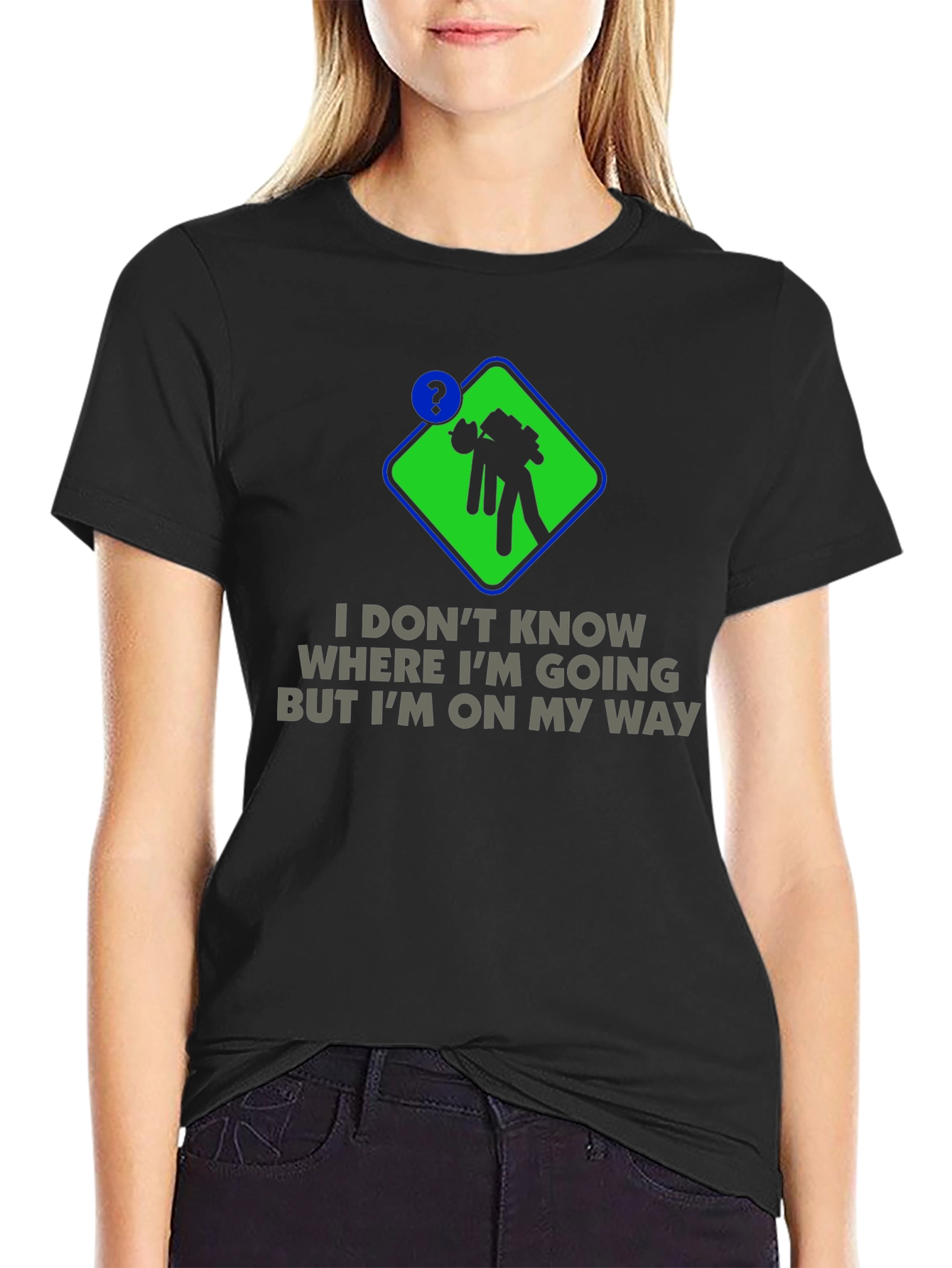Humorous Lost Graphic Tee - Black Cotton Blend