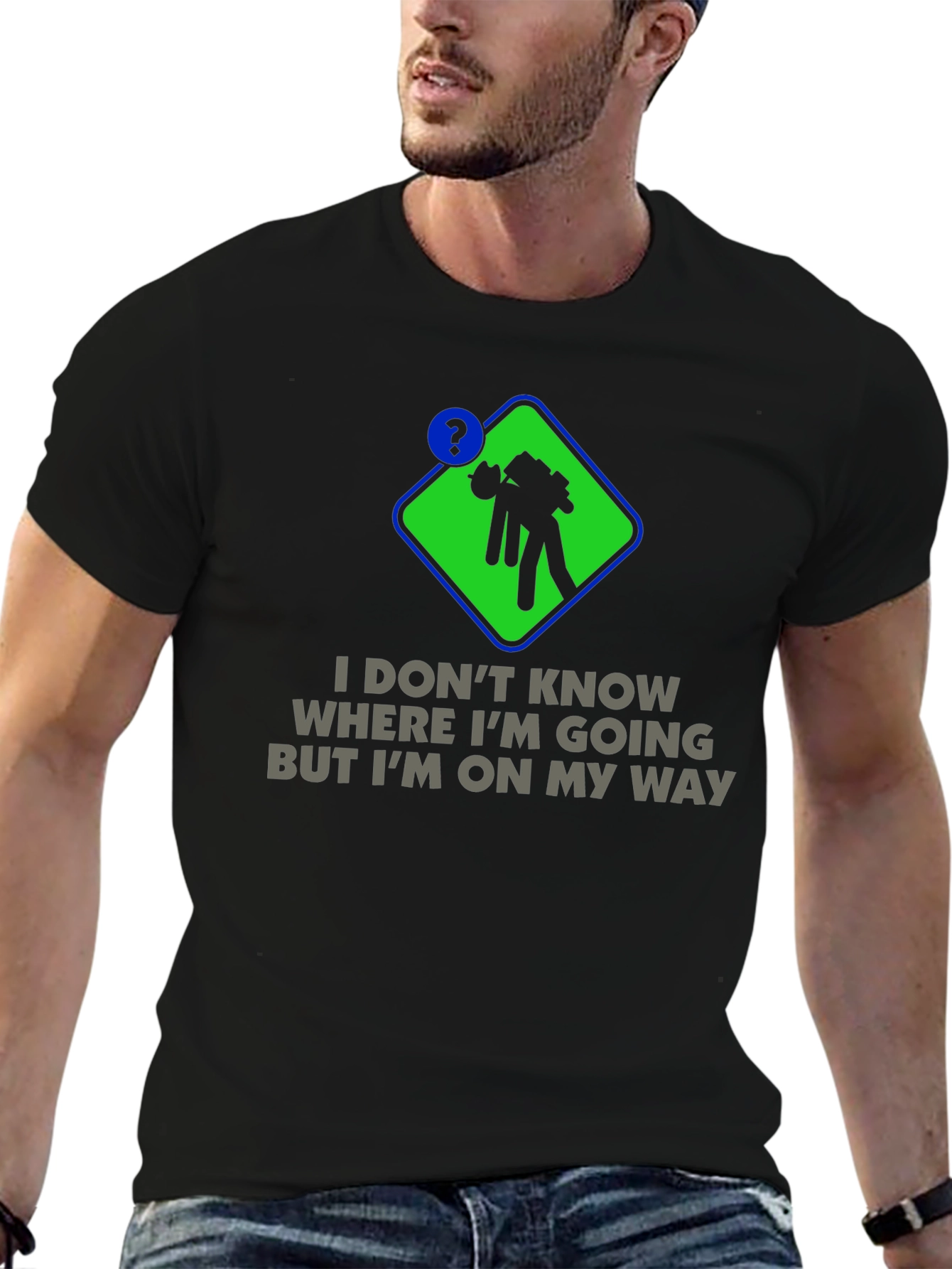Humorous Lost Graphic Tee - Black Cotton Blend
